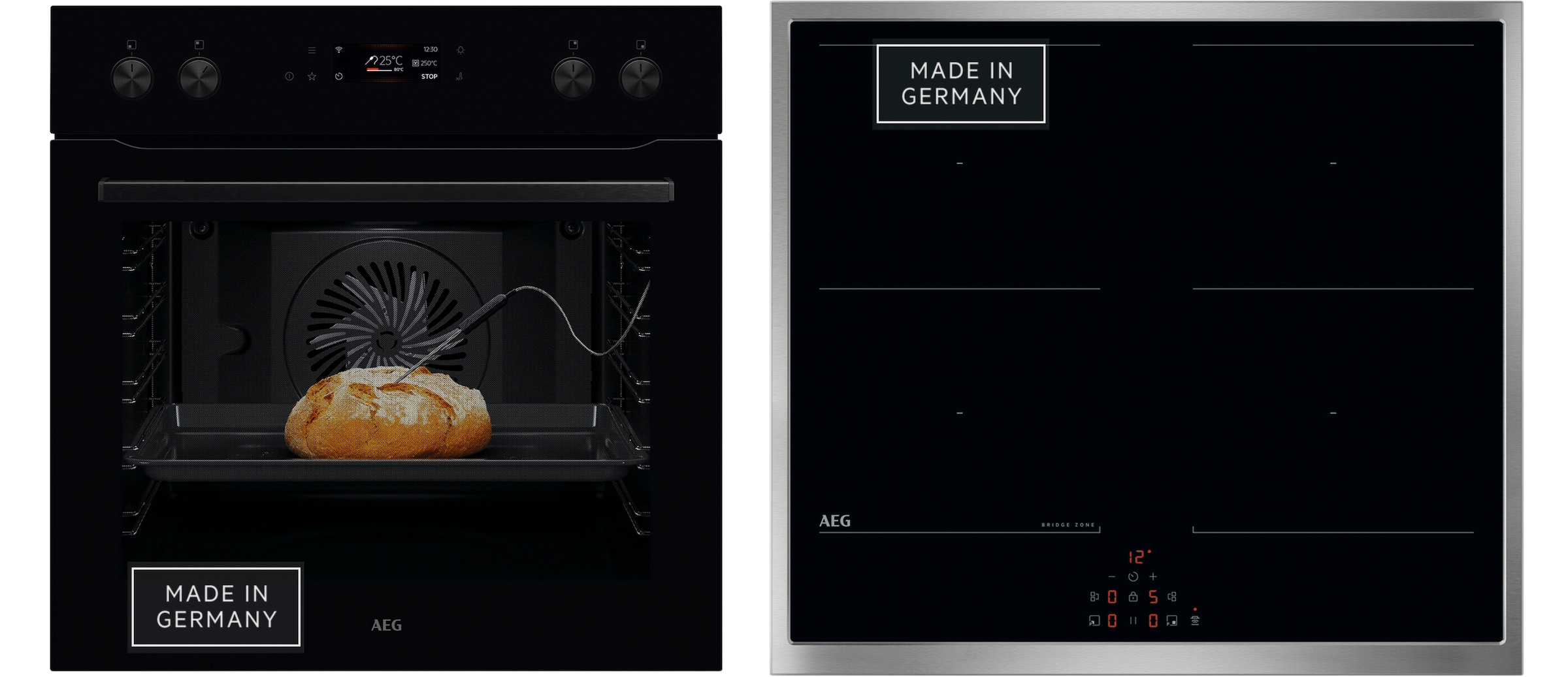 AEG Elektro-Herd-Set Serie 7000 »OE7P621AK« Pyrolyse-Selbstreinigung Made in Germany: Einbauherd mit Pyrolyse & Induktionskochfeld schwarz Display: 