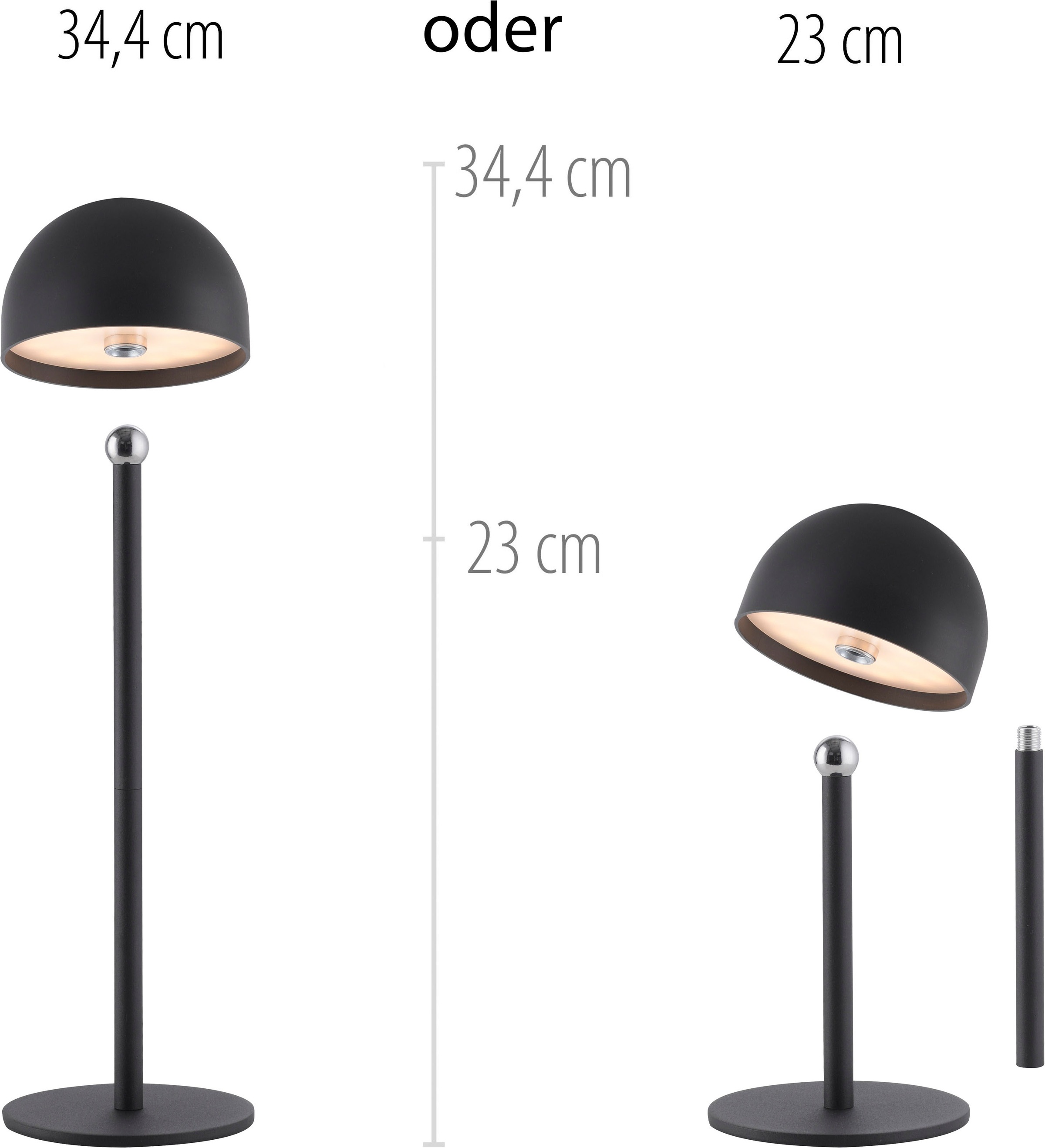 OTTO home Tischleuchte »Akku Tischlampe Gerrin Indoor Outdoor, magnetischer Flaschenaufsatz« LED-Board Warmweiß Pilzlampe Flaschenaufsatz, Regulierung der Lichtstärke, Pilz, Lampe