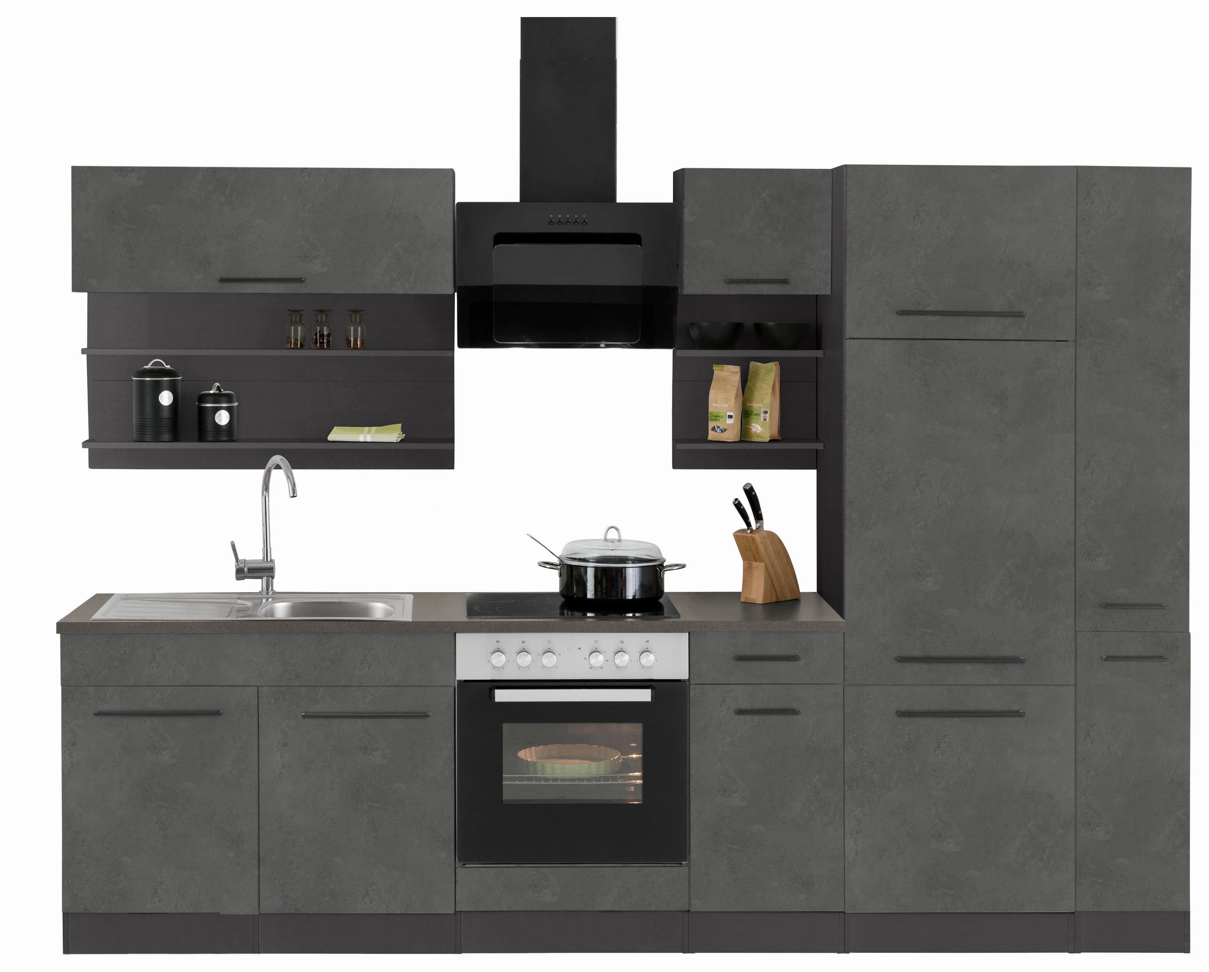 KOCHSTATION Küchenzeile »KS-Tulsa«, ohne E-Geräte, Breite 300 cm, schwarze Metallgriffe, MDF Fronten