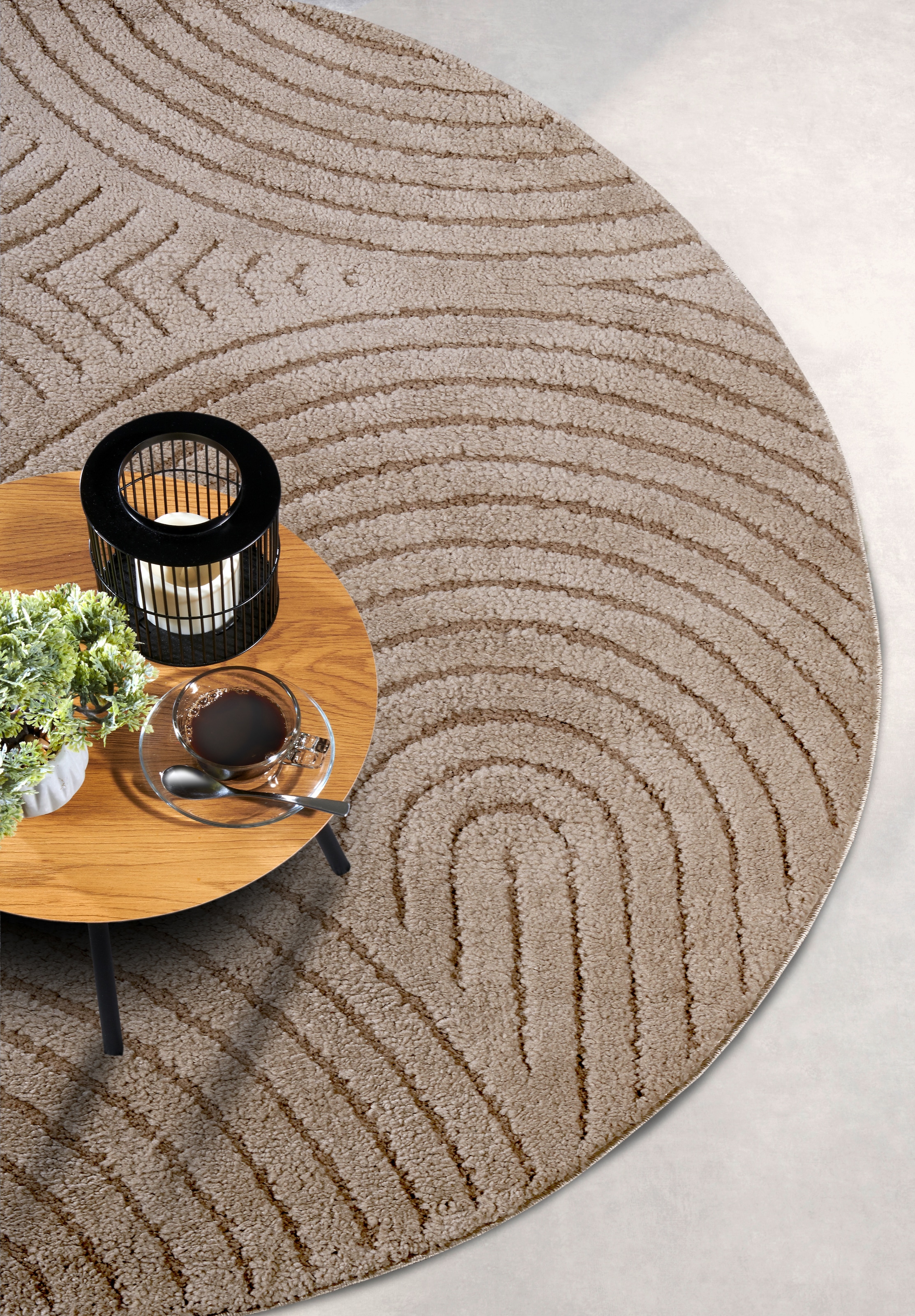 ELLE DECORATION Designteppich »Cosy Panglao, auch als Rundteppich erhältlich«, rechteckig, 14 mm Höhe, uni Kurzflor, Hoch Tief Struktur, modern, Skandi, Boho, Wohnzimmer