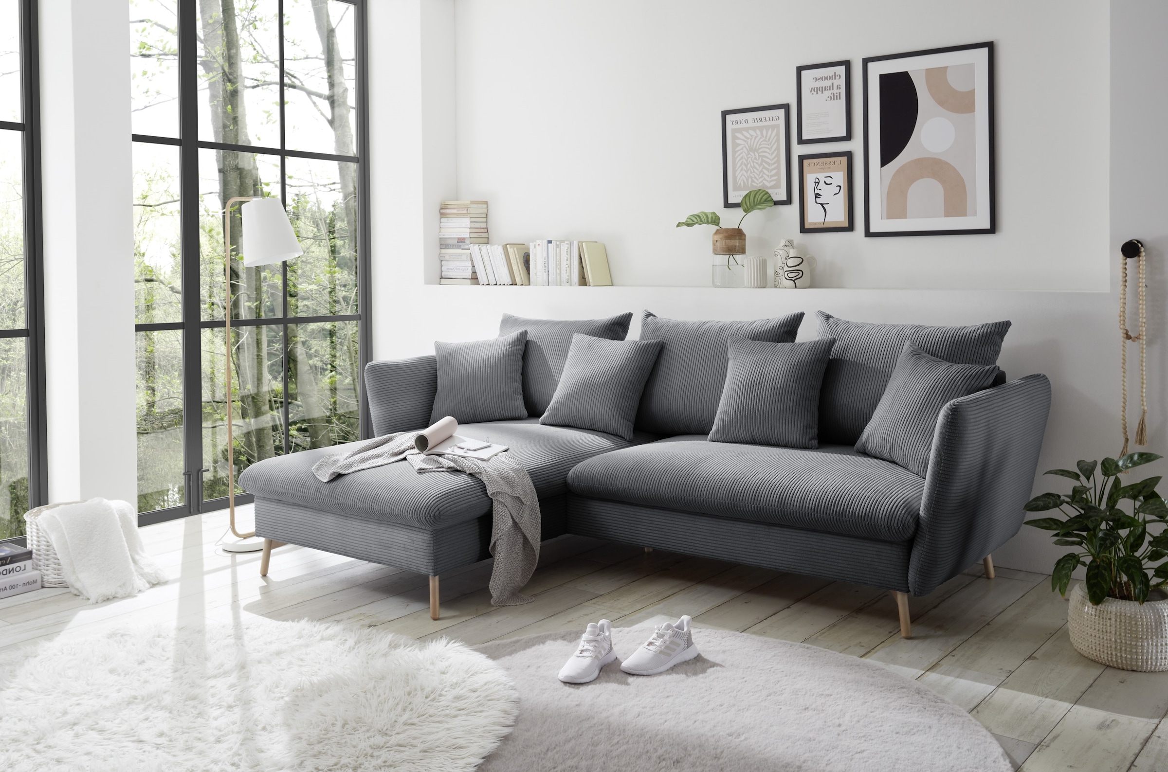 OTTO home Ecksofa »MERLE, 258 cm, L-Form, traumhafter Cord,« mit Bettfunktion und Bettkasten, Liegefläche 224 x 139