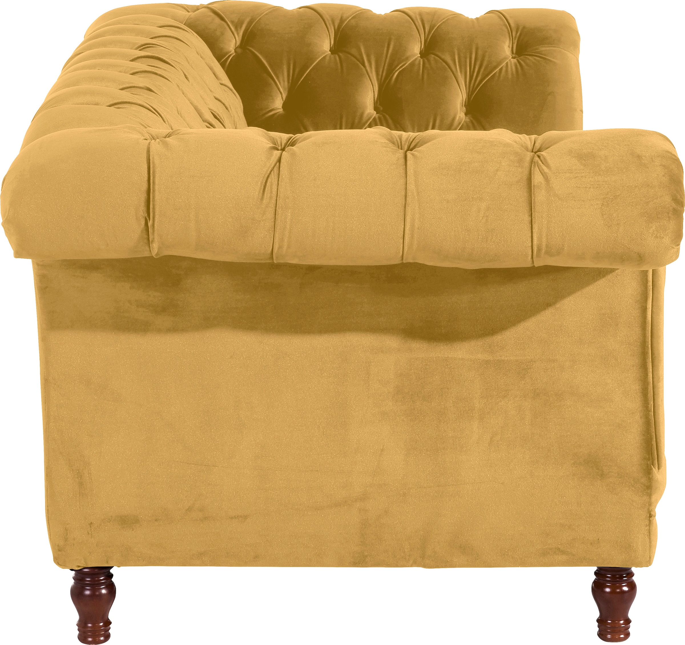 Max Winzer® Chesterfield-Sofa »Isabelle«, Knopfheftung & gedrechselten Füßen in Buche Nussbaum, Breite 200 cm
