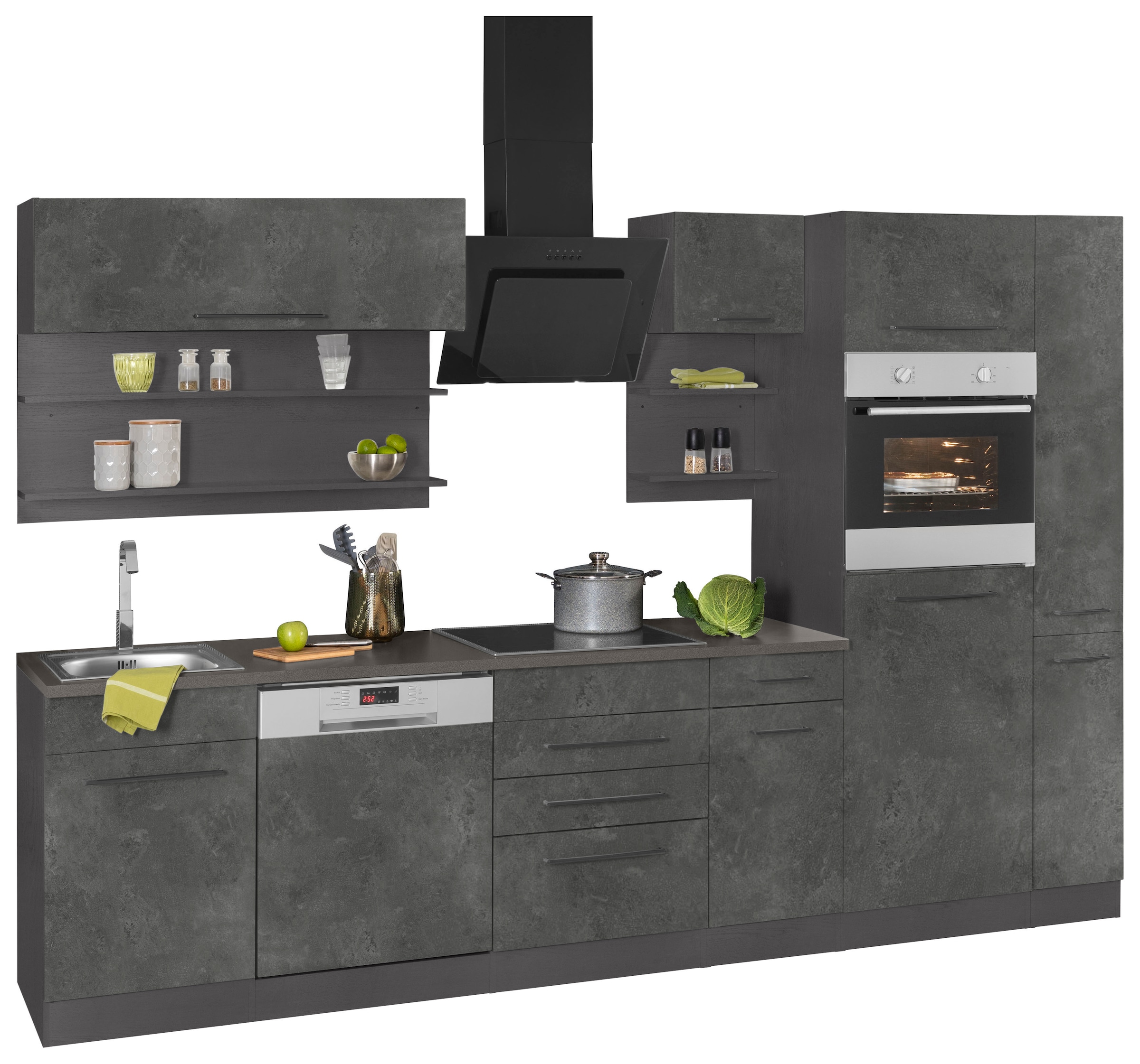 HELD MÖBEL Küchenzeile »Tulsa«, Breite schwarze ohne Metallgriffe, E-Geräte, MDF bestellen Fronten 300 cm, online
