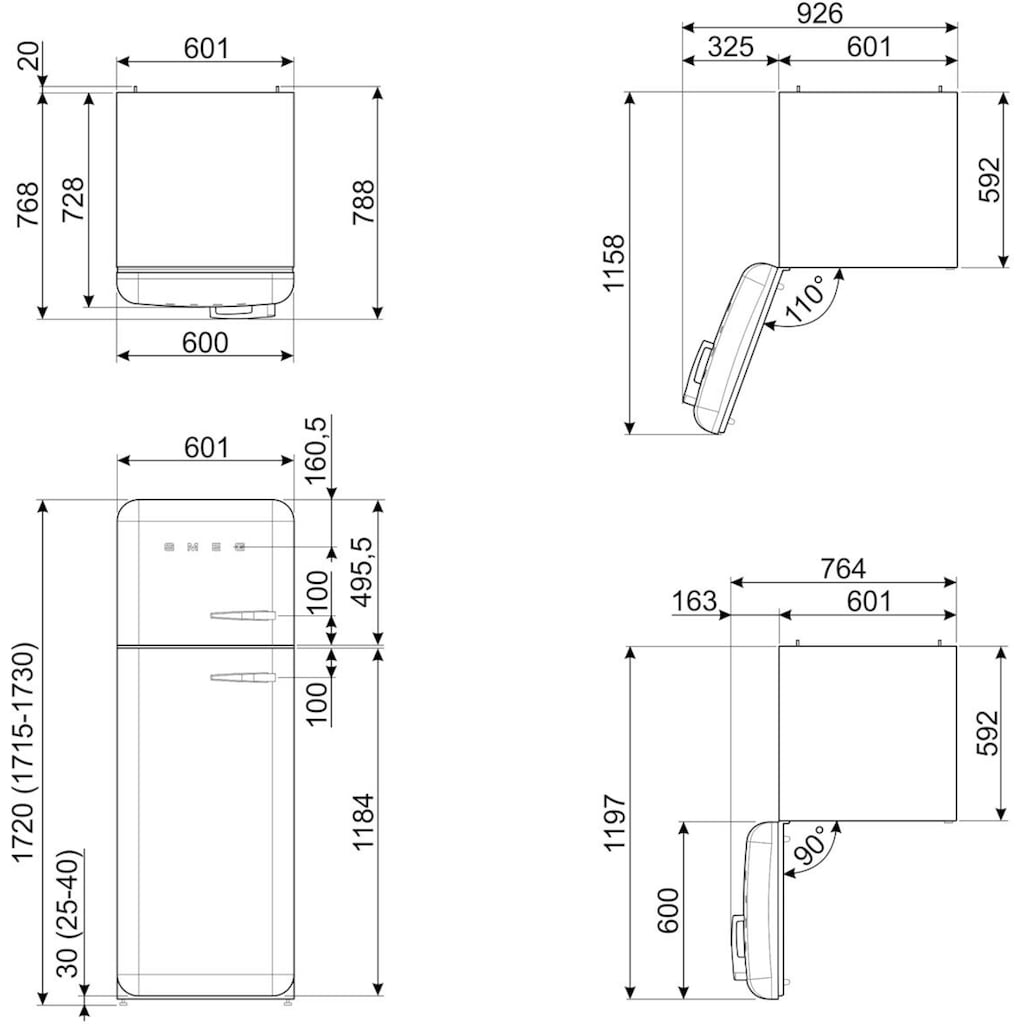 Smeg Kühl-/Gefrierkombination »FAB30«, FAB30LCR5, 172 cm hoch, 60,1 cm breit