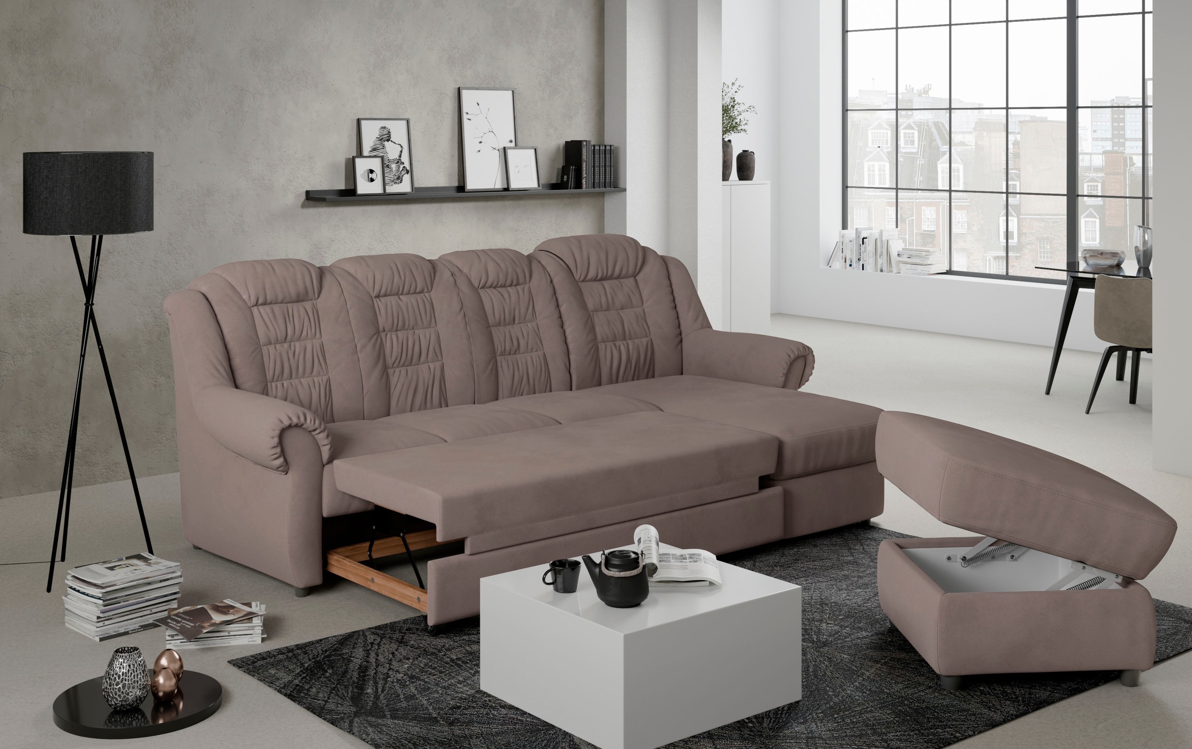 Home affaire Ecksofa »Boston L-Form«, mit hoher Rückenlehne, wahlweise mit günstig online kaufen