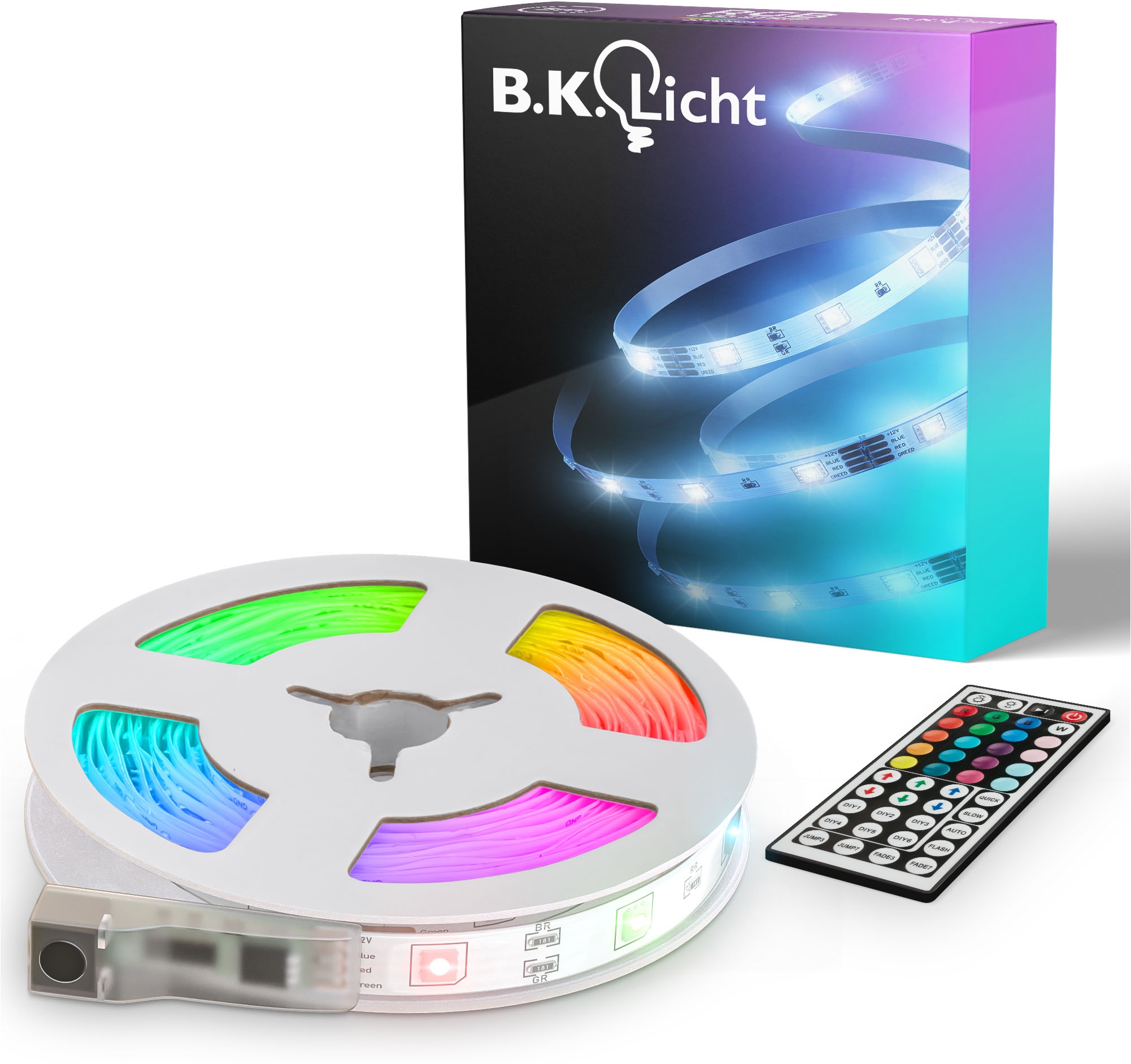 B.K.Licht LED Stripe »USB LED Strip, 5 m, mit Farbwechsel«, 150 St.-flammig, Lichtleiste, mit Fernbedienung, selbstklebend