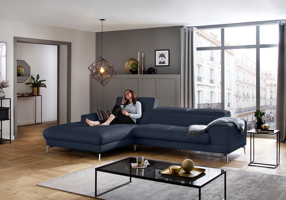 W.SCHILLIG Ecksofa »piedroo, Designsofa mit tollem Sitzkomfort, bequem und elegant, L-Form«, Kopfteilverstellung, wahlweise mit Sitztiefenverstellung, Breite 303cm