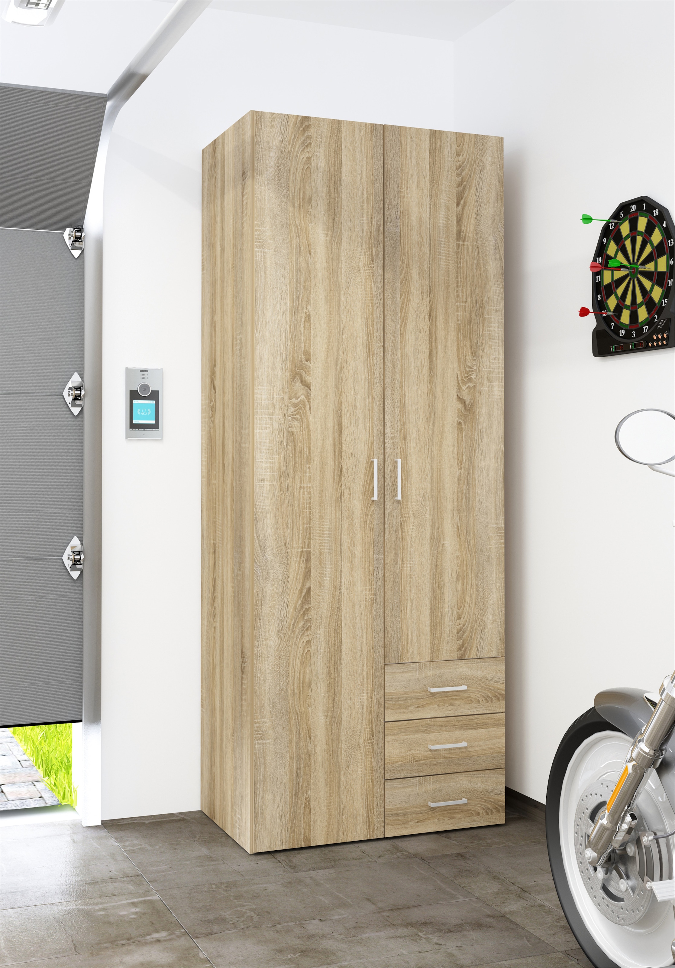 Home affaire Kleiderschrank, Mit viel Stauraum, graue Stangengriffe, Gr. ca. 200,4 x 77,6 x 49,5 cm