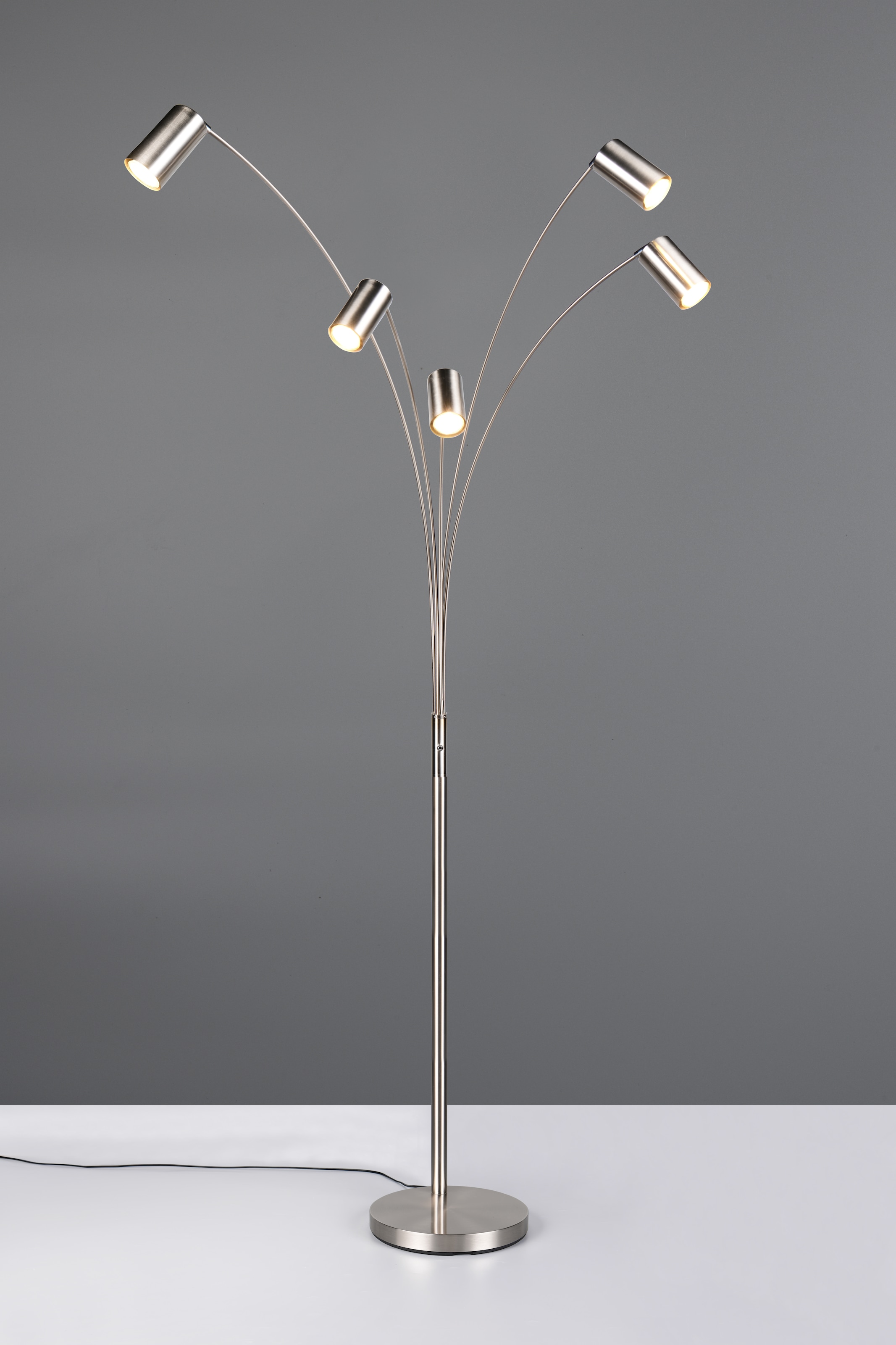 TRIO Leuchten Stehlampe »MARLEY, 5-flammige Bogenleuchte, exkl 5x GU10 max 10W, Kippschalter«, 5 flammig, Leuchtmittel GU10 | Leuchtmittel wechselbar, Höhe 200 cm, Leuchtenarme flexibel verstellbar Leseleuchte Stehleuchte