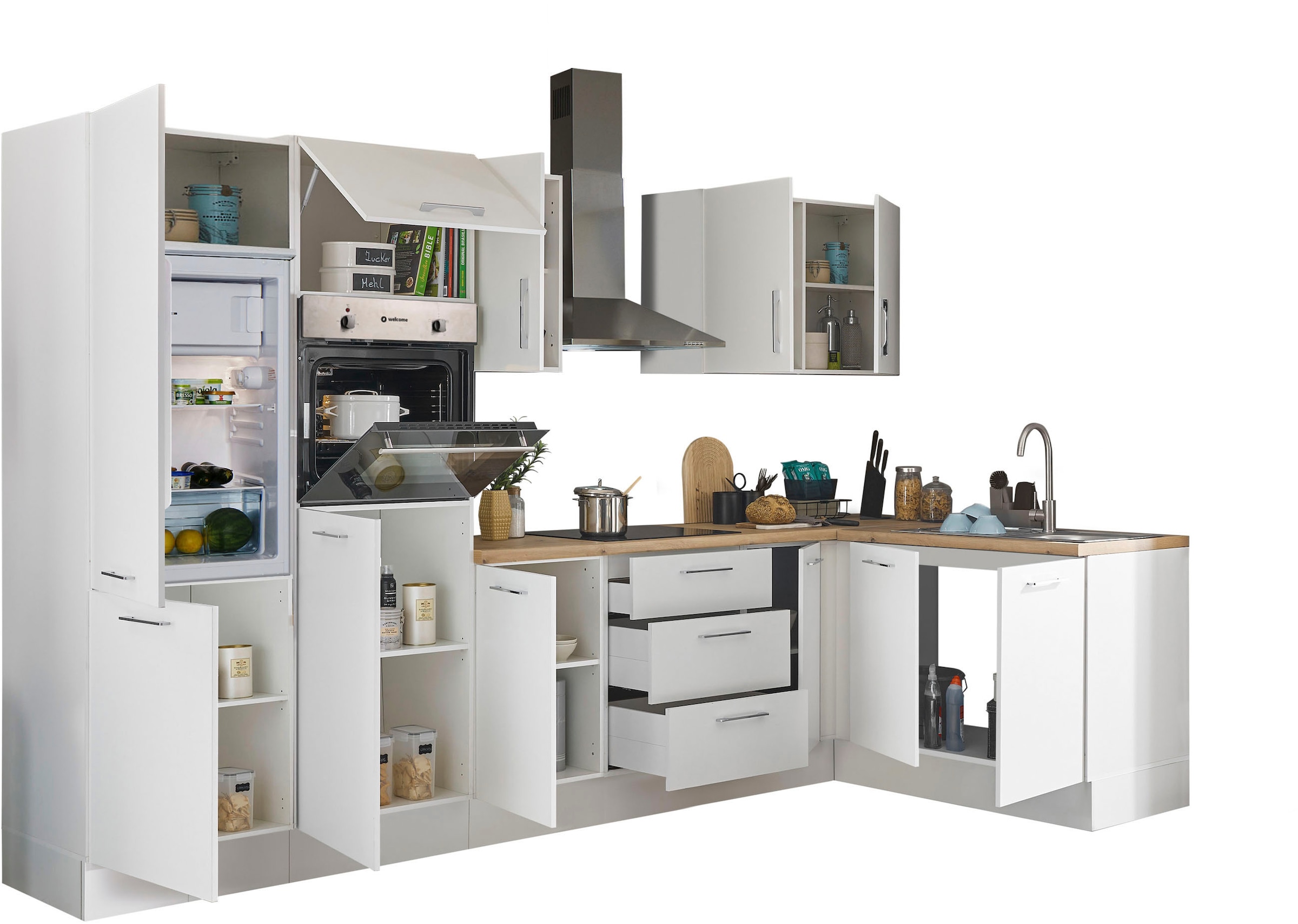 BASIC by Balculina Winkelküche »Turin«, Stellbreite 330x175 cm, wahlweise mit E-Geräten