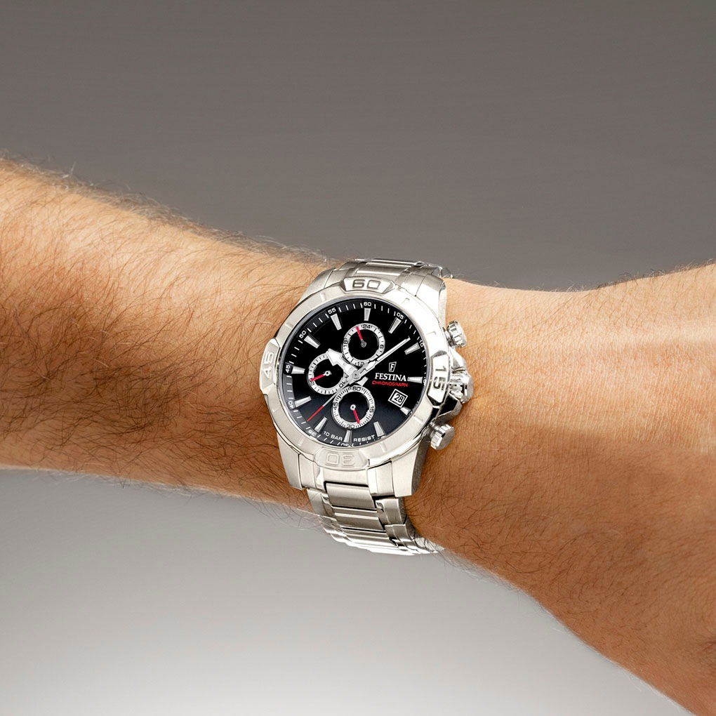 Festina Chronograph »Timeless Chronograph«, Quarzuhr, Armbanduhr, Herrenuhr, Edelstahlarmband, analog, Tag