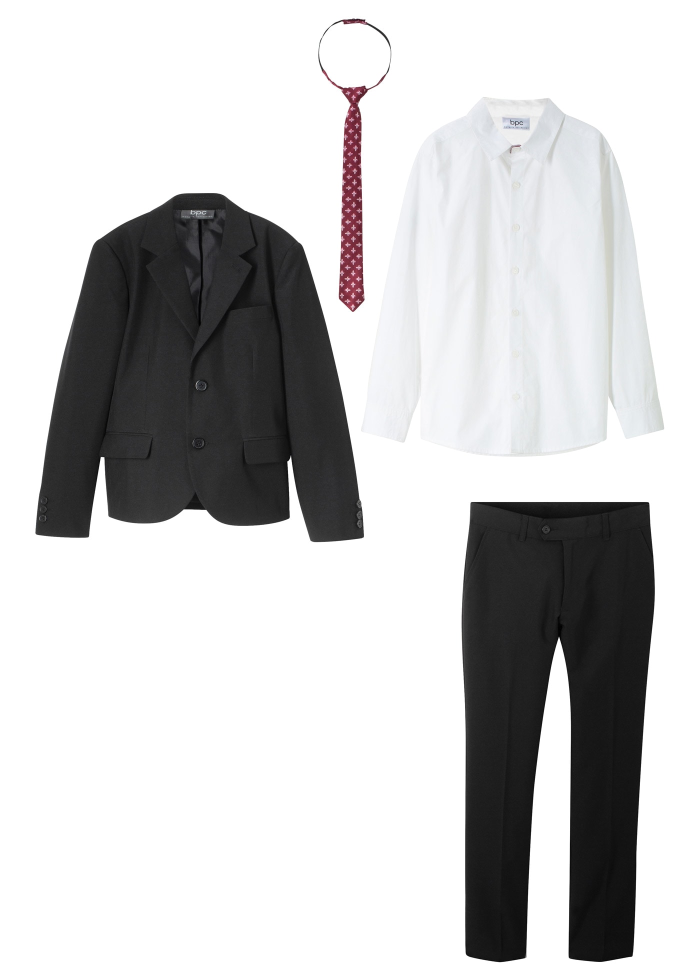 bonprix Anzug Set, 4 tlg. normal bestehend aus Hose mit verstellbarem Bund, Hemd, Sakko und Krawatte
