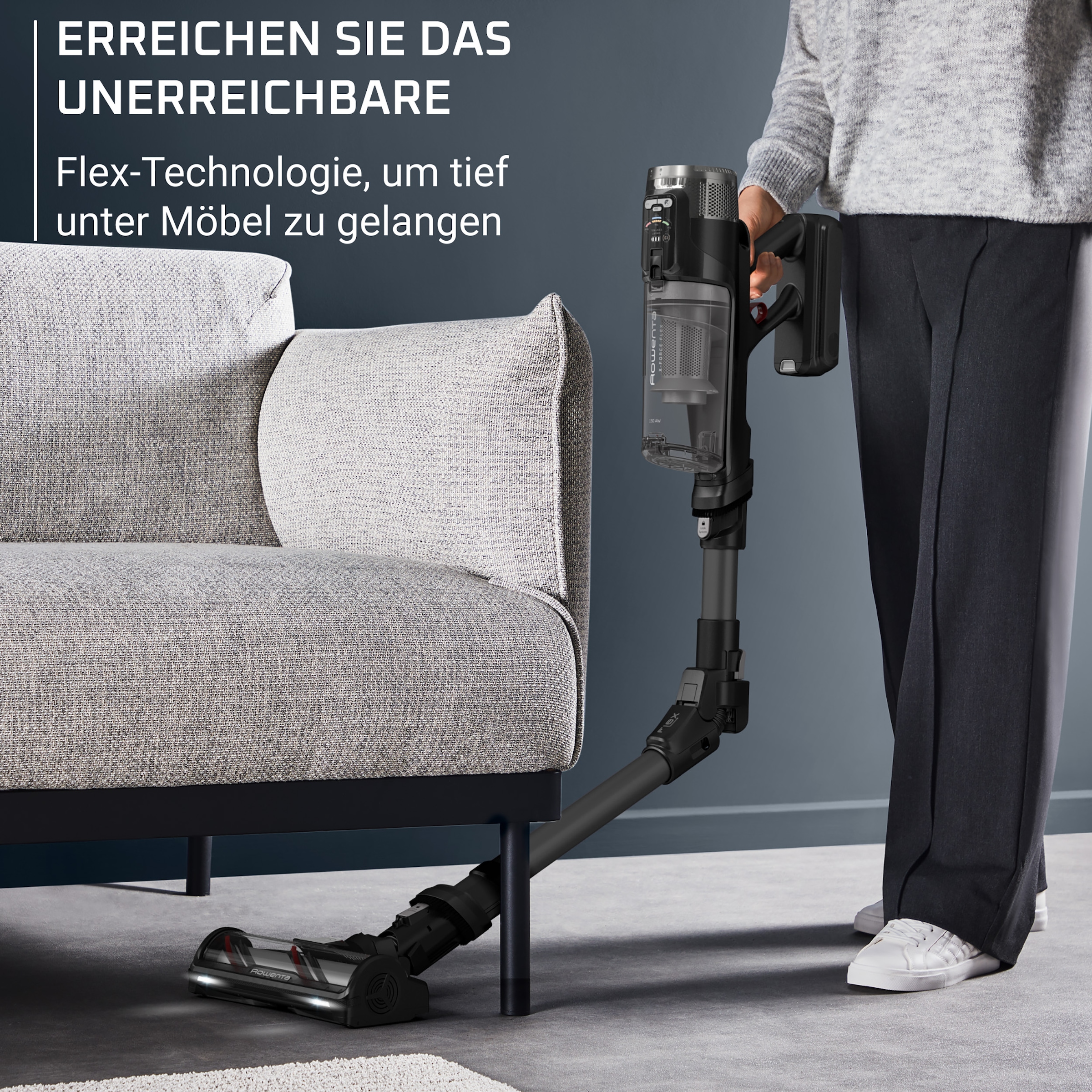 Rowenta Akku-Hand-und Stielstaubsauger »X-Force Flex 12.60 Neo Complete, 60 Minuten Laufzeit, Flex-Gelenk« LED-Beleuchtung, hocheffiziente Saugleistung dank 150 Air Watt, RH9L55