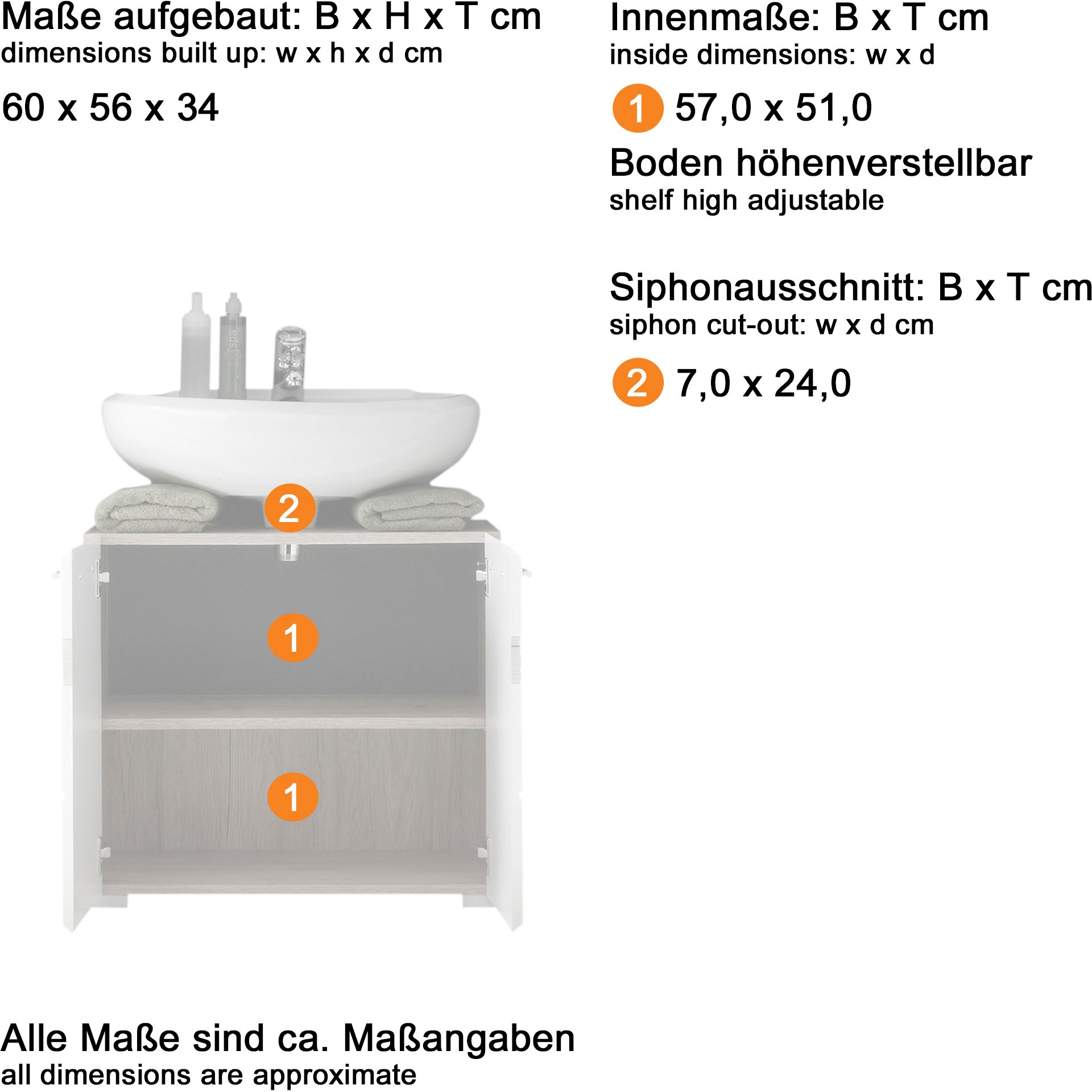 welltime Badmöbel-Set »Toulon«, (3 St.), Sparset, 3-tlg. + Waschbeckenunterschrank, B/H/T: ca. 110 / 182 / 34cm
