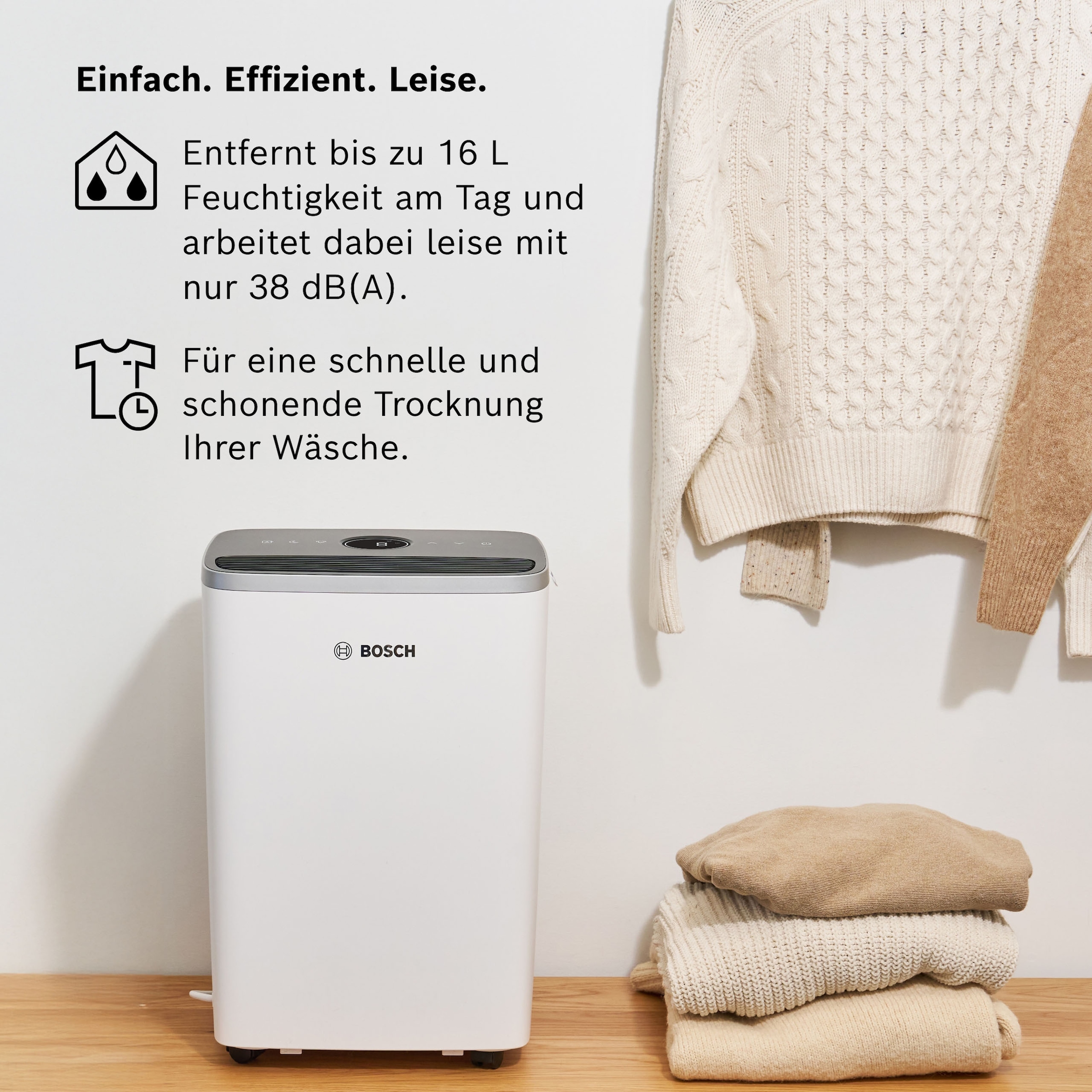 BOSCH Luftentfeuchter »Dry 4000 - Ideal für die Wohnung & schnelle Trocknung der Wäsche« Entfeuchtung 16 l/Tag Tank 2,5 l Ultra-leiser Betrieb; nur 38 dB(A)