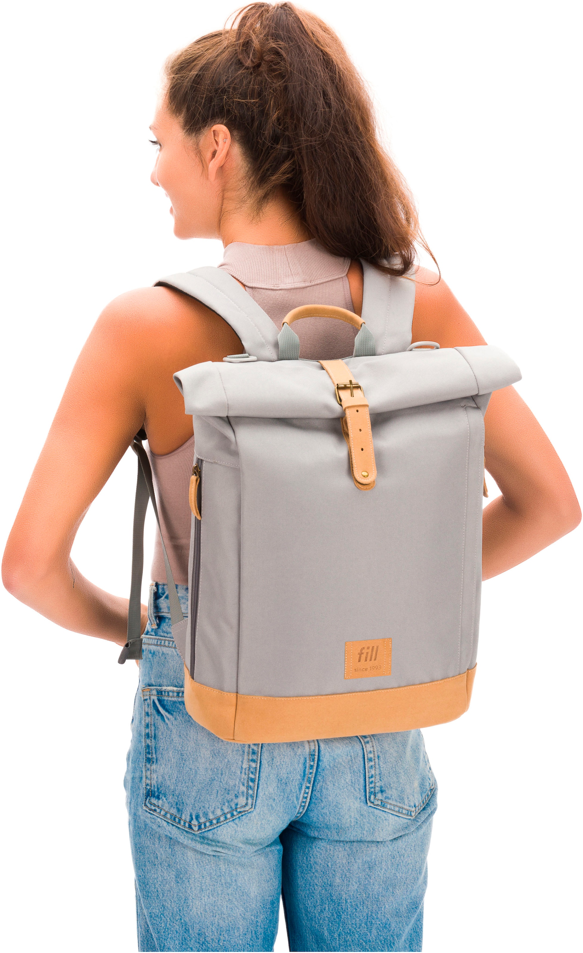 Fillikid Wickelrucksack »Rolltop Berlin grau«, Reflektoren, inkl. Wickeltunterlage