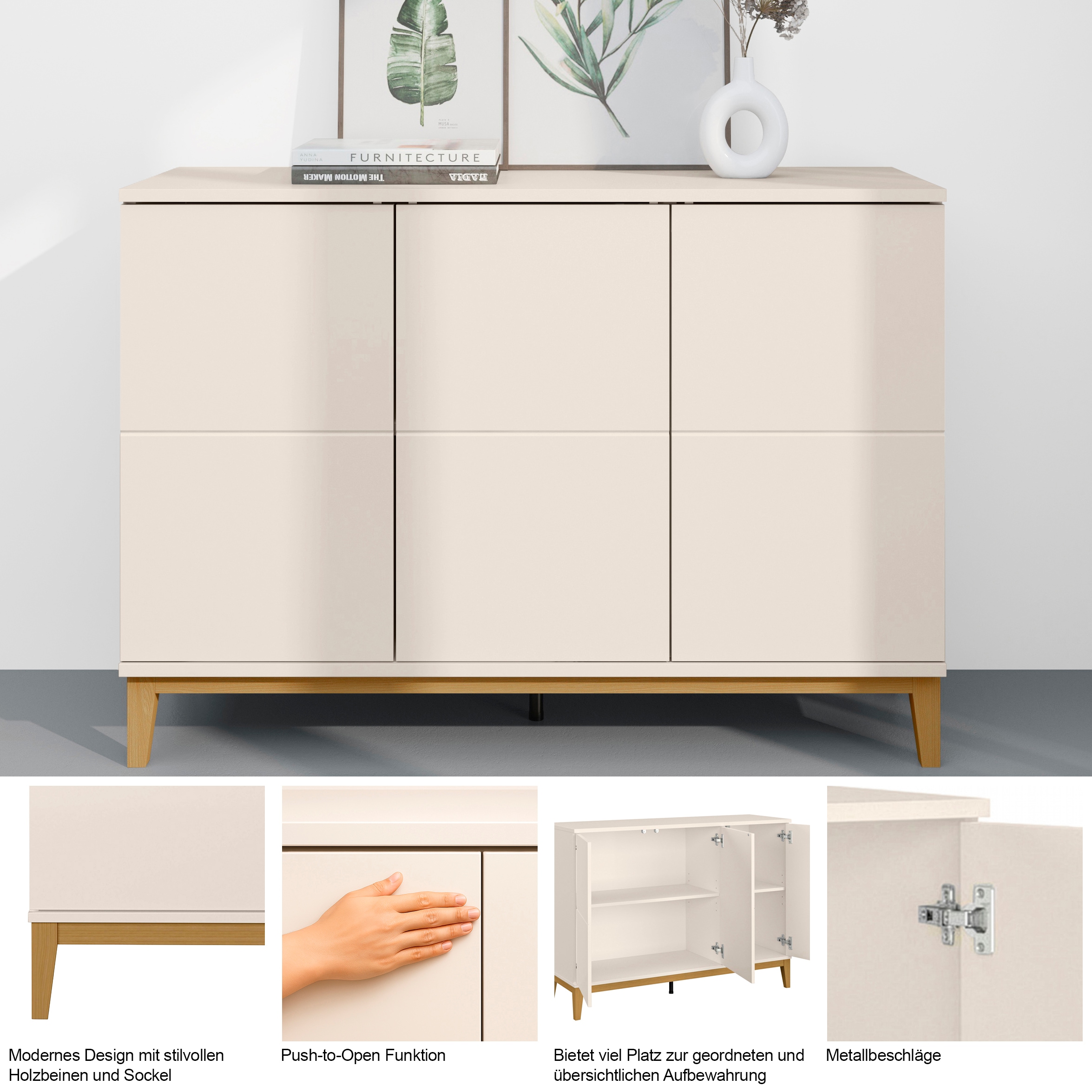OTTO home Sideboard »Maryd« 1 Stk. tlg. Kommode, Untergestell in Holzoptik, Breite 120 cm