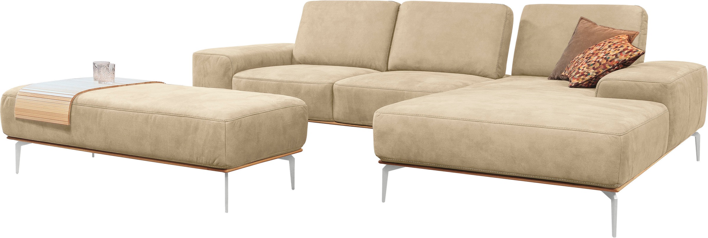 W.SCHILLIG Ecksofa »run, Designsofa, bequem, L-Form« mit elegantem Holzsockel, Füße in Chrom glänzend, Breite 299 cm