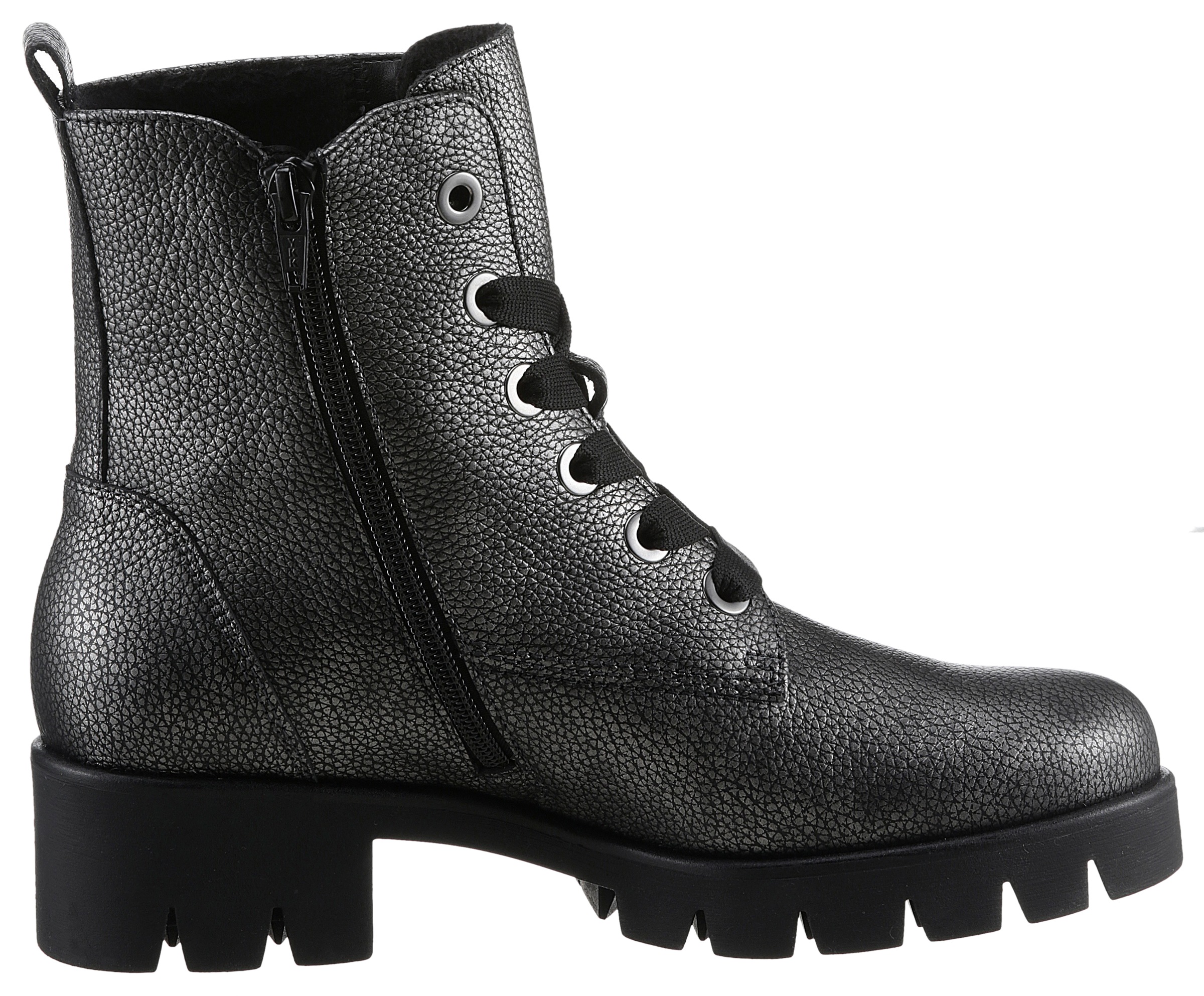 Gabor Schnürstiefelette, Blockabsatz, Plateau, Schnürboots mit Metallic-Effekt