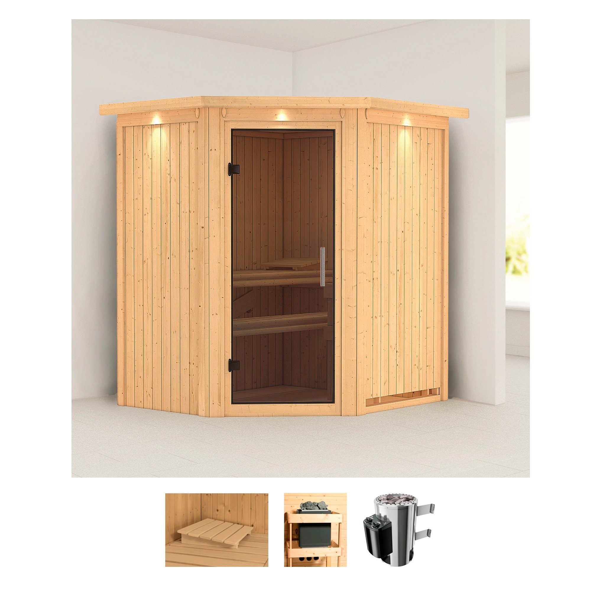 Karibu Sauna »Tomke«, 3,6-kW-Plug & Play Ofen mit integrierter Steuerung günstig online kaufen