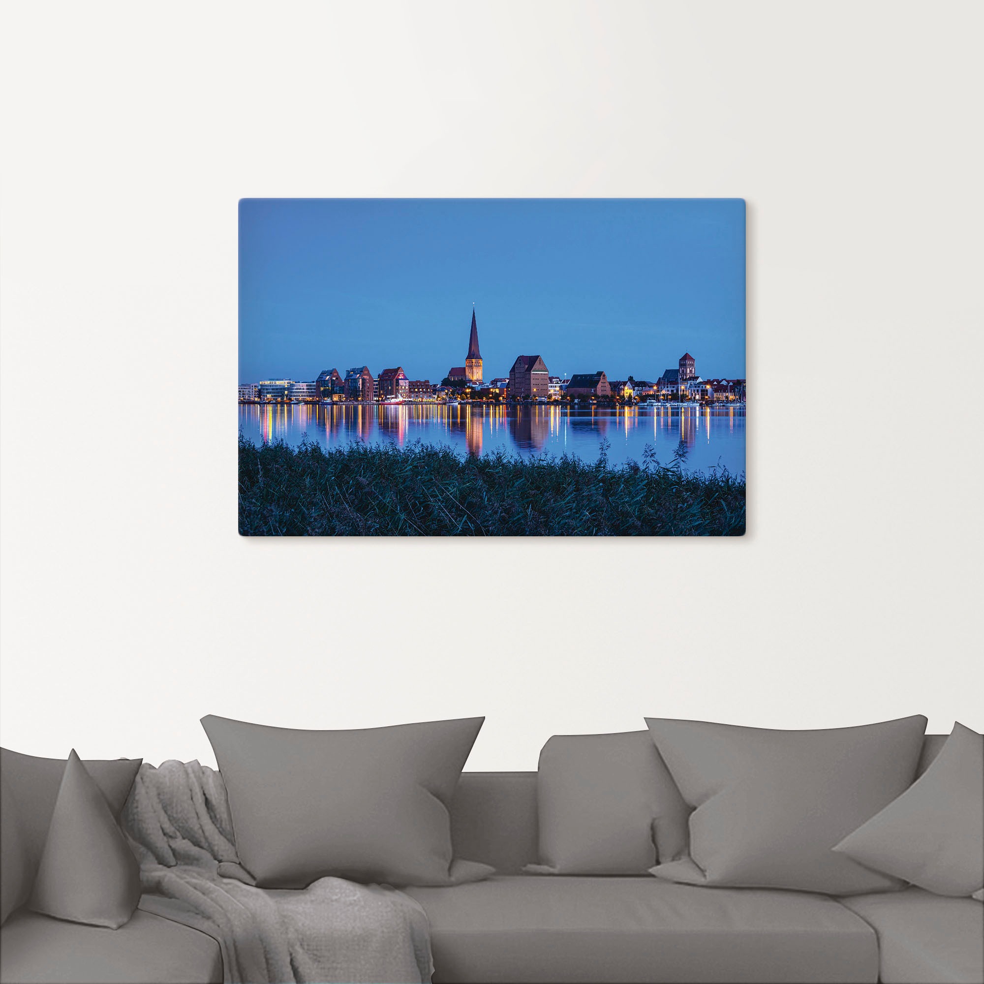 Artland Leinwandbild »Blick über Warnow auf Rostock«, Rostock, (1 St.), auf Keilrahmen gespannt