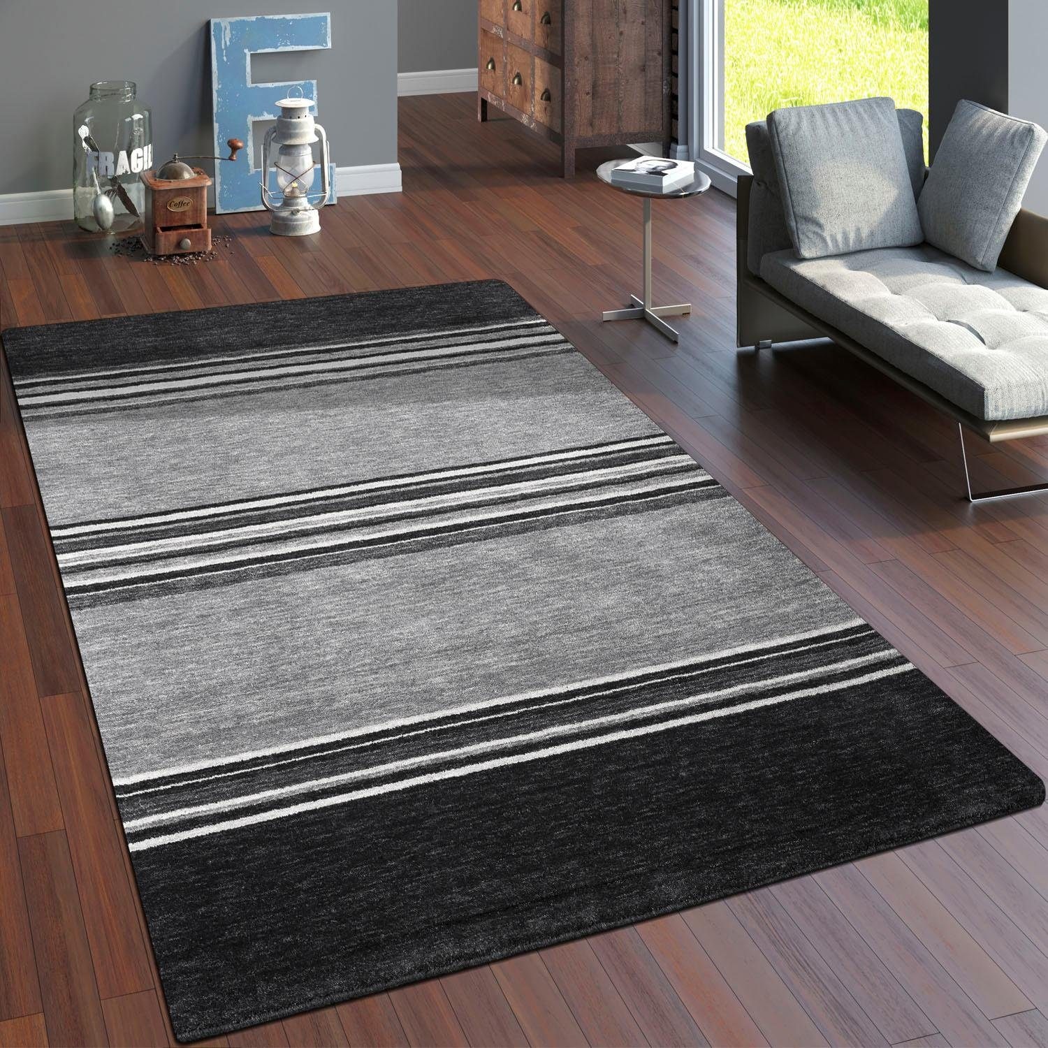 Paco Home Wollteppich »Gabbeh 307«, rechteckig, 14 mm Höhe, Kurzflor, handgewebt, reine Wolle, Gabbeh-Stil, gestreift, Wohnzimmer