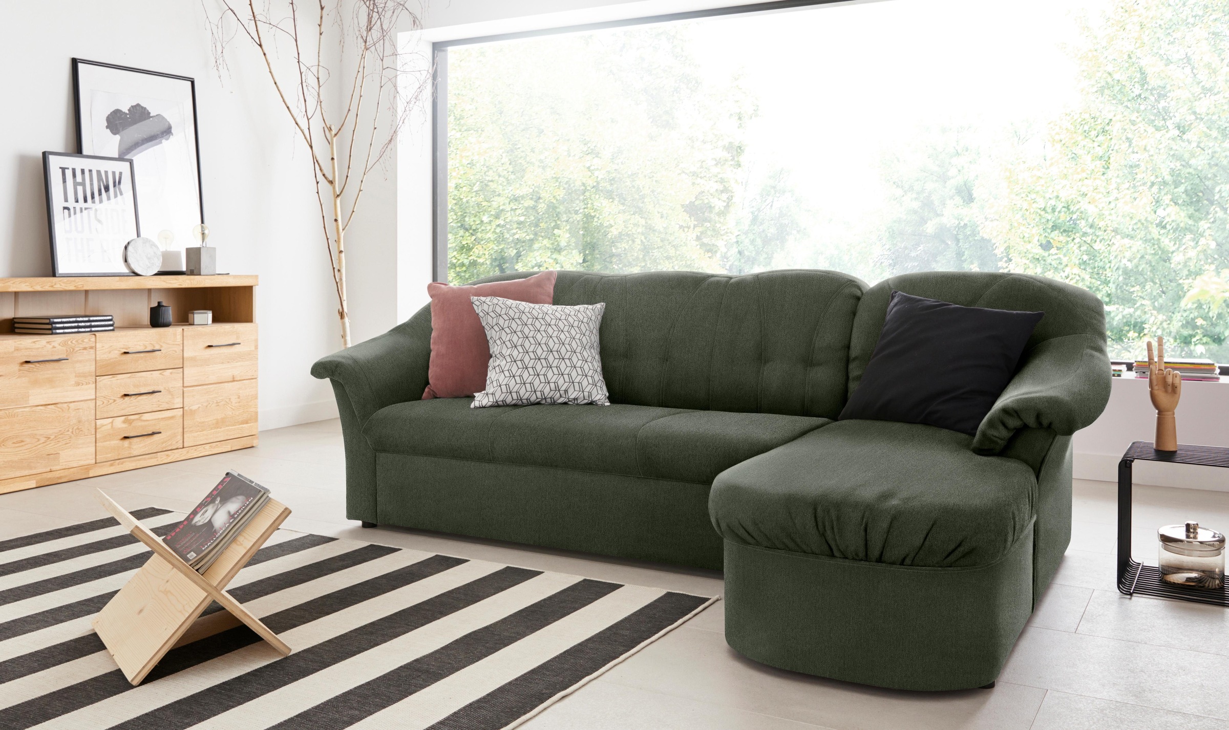 DOMO collection Ecksofa »Pegnitz, elegante Rückensteppung, kompakte Stellmaße 238/141cm, L-Form«, wahlweise mit Bettfunktion
