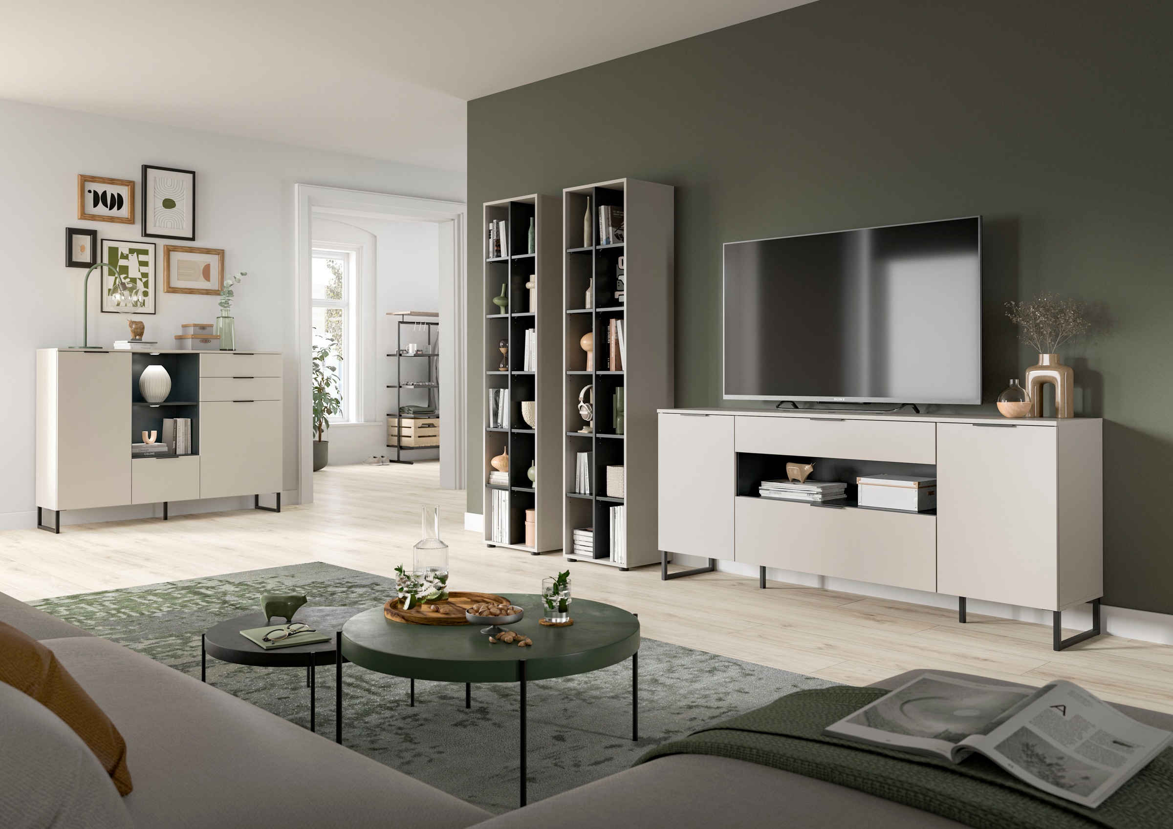 INOSIGN Wohnwand »ADIO, Breite 305 cm, 3-teiliges Set, mit Metall-Kufenfüße günstig online kaufen