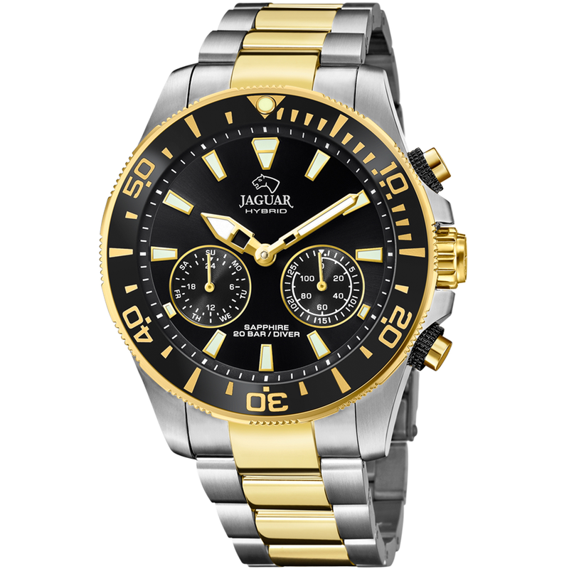 JAGUAR Chronograph »Connected« Armbanduhr, Quarzuhr, Herrenuhr, Saphirglas, Stoppfunktion, Swiss Made silbergoldfarben-schwarz Mondäne...