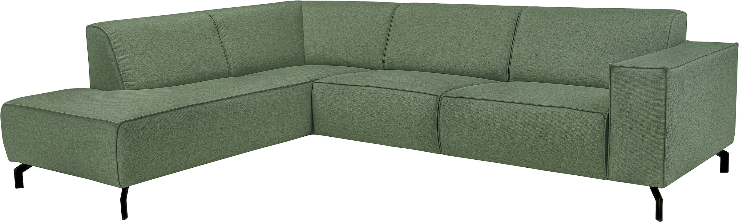 Places of Style Ecksofa »Lorcan, Breite 275 cm, weiches Sitzgefühl«, mit schwarzen Metallfüßen, Lederoptik und in weichem Strukturstoff
