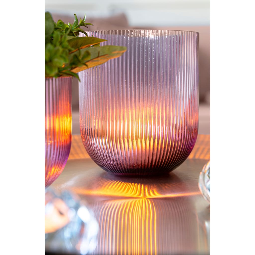 Fink Windlicht »SOLARI«, (1 St.), Kerzenhalter aus Glas, in Rillenoptik, Höhe 19 cm