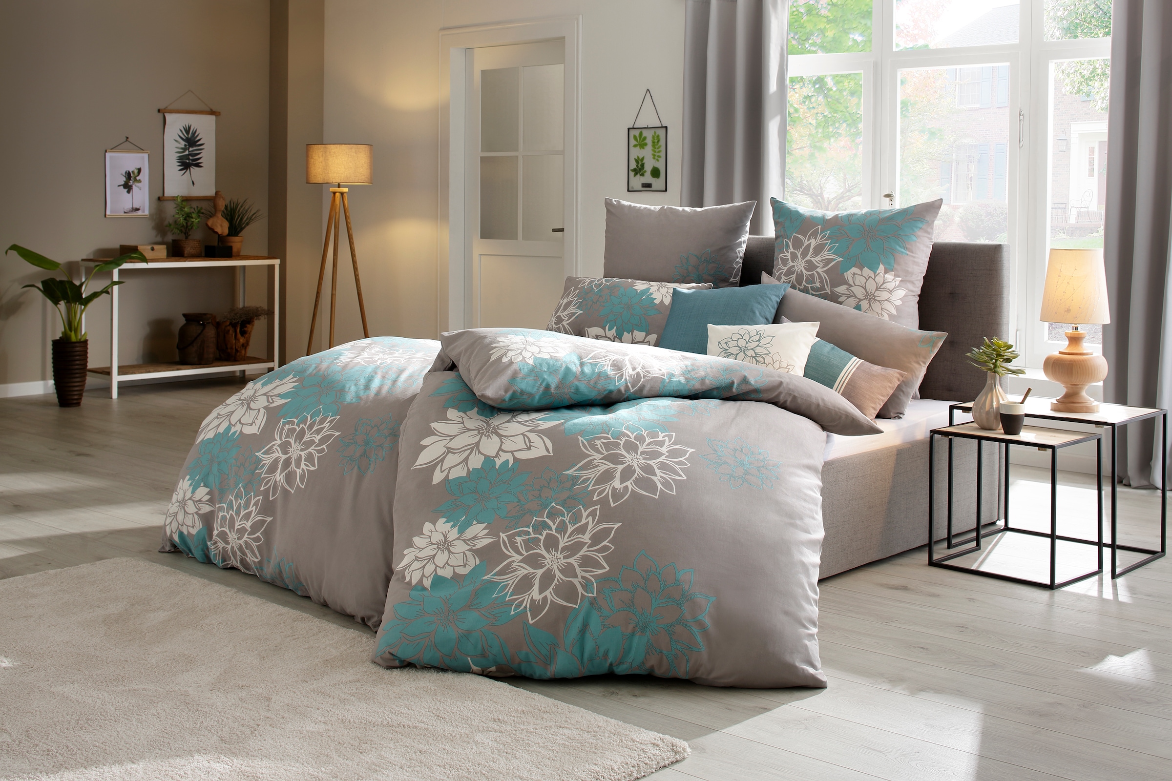 Home affaire Bettwäsche »Susan Blumen Design«, in Linon und Biber (Flanell) Qualität, 100% reine Baumwolle, floral, Bettwäsche Set unterstützt die Initiative Cotton made in Africa, Made in Green zertifiziert