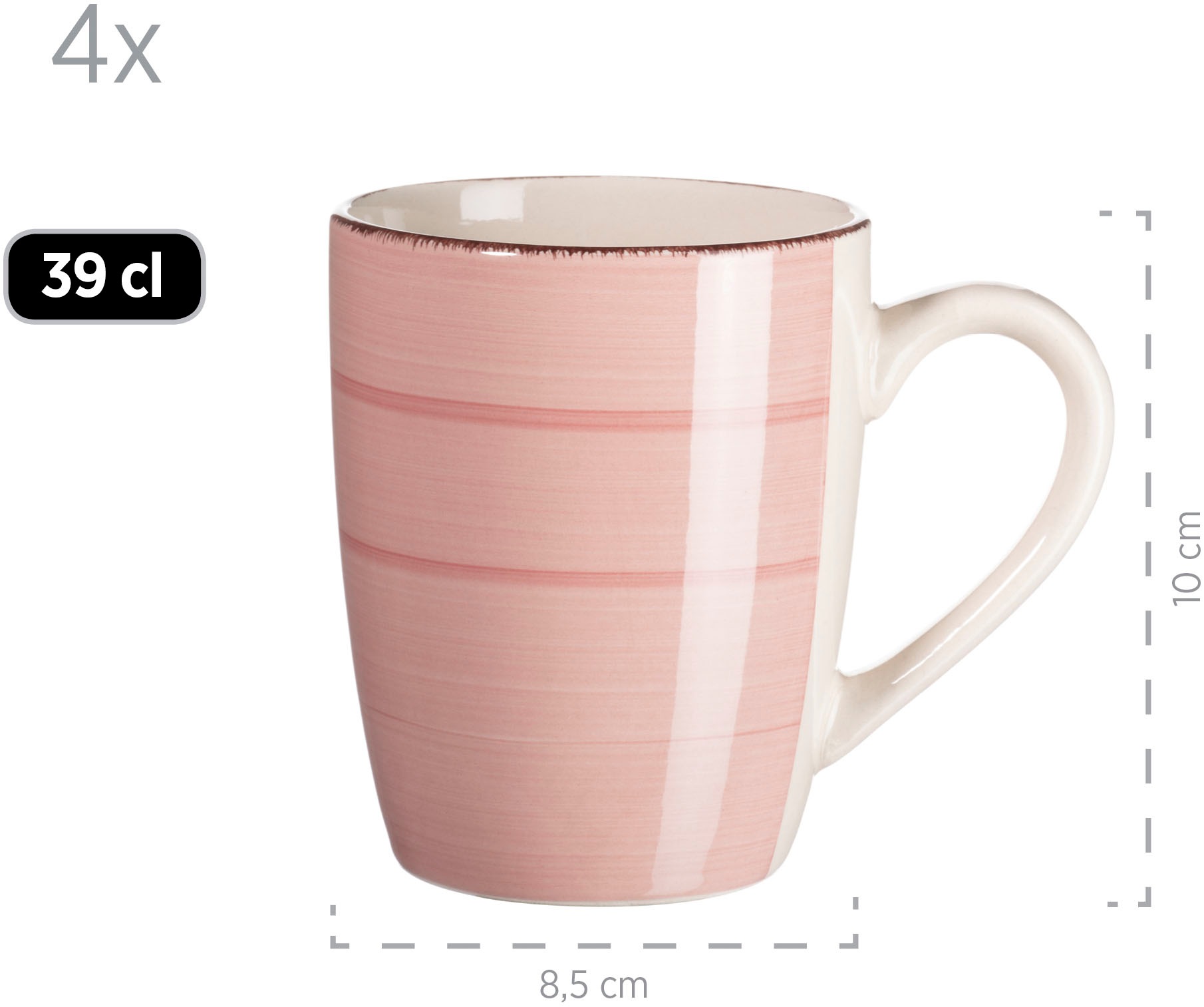 MÄSER Kombiservice »Lumaca«, (Set, 16 tlg., je 4 Speisetellern, Desserttellern, Kaffeebechern, Mehrzweckschalen), Holzoptik, handbemalter Pinselstrich, jedes Teil ein Unikat