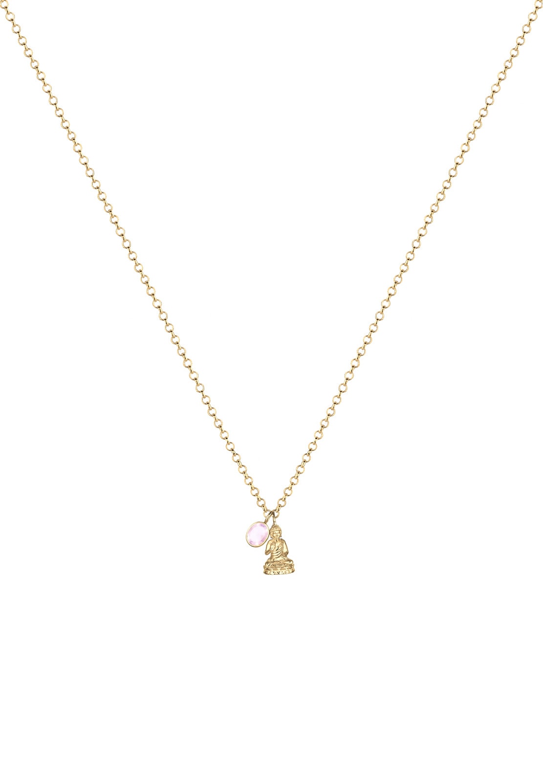 Elli Premium Kette mit Anhänger »Buddha Rosenquarz Edelstein 925 Sterling Silber«