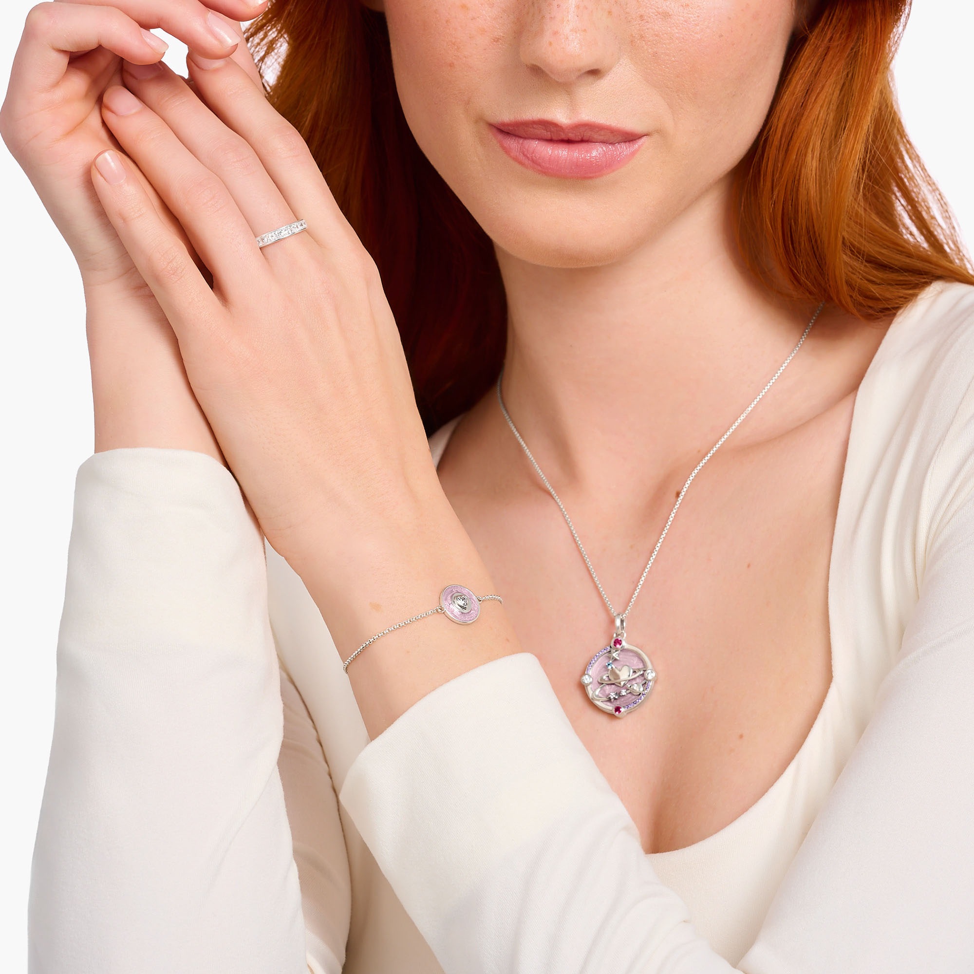 THOMAS SABO Armband »Anhänger rosa und Zirkonia in Herzform, A2143-691-9-L19v«, mit Zirkonia (synth.)