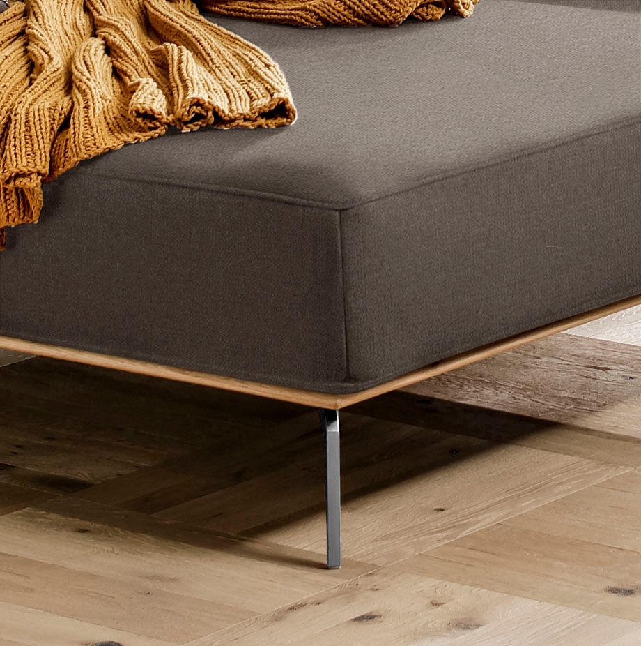 W.SCHILLIG Ecksofa »run, Designsofa mit tollem Sitzkomfort, bequem, L-Form«, mit elegantem Holzsockel, Füße in Chrom glänzend, Breite 319 cm