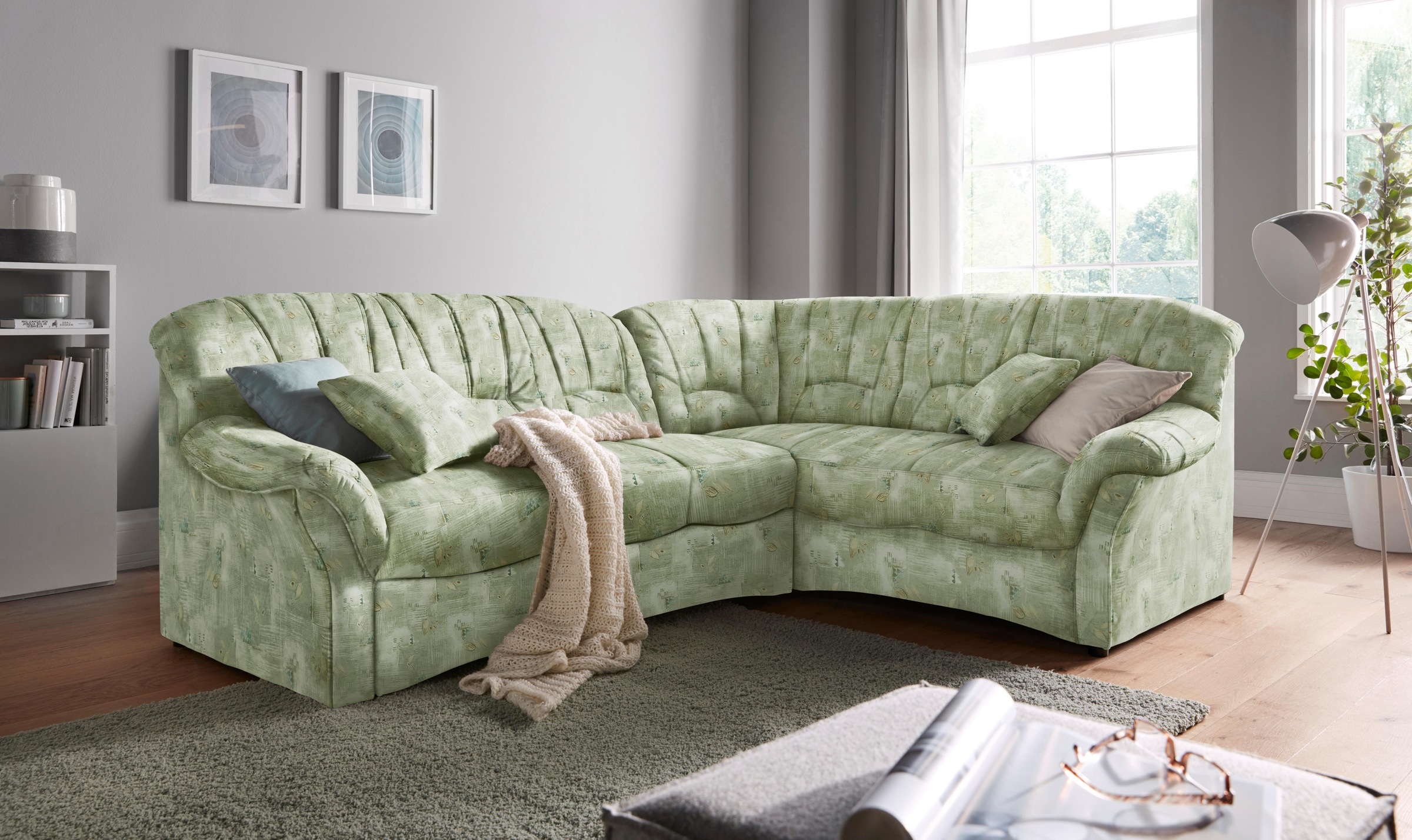 DOMO collection Ecksofa »Bahia, zeitlos und elegant, bequeme Armlehnen, L-Form«, wahlweise mit Bettfunktion