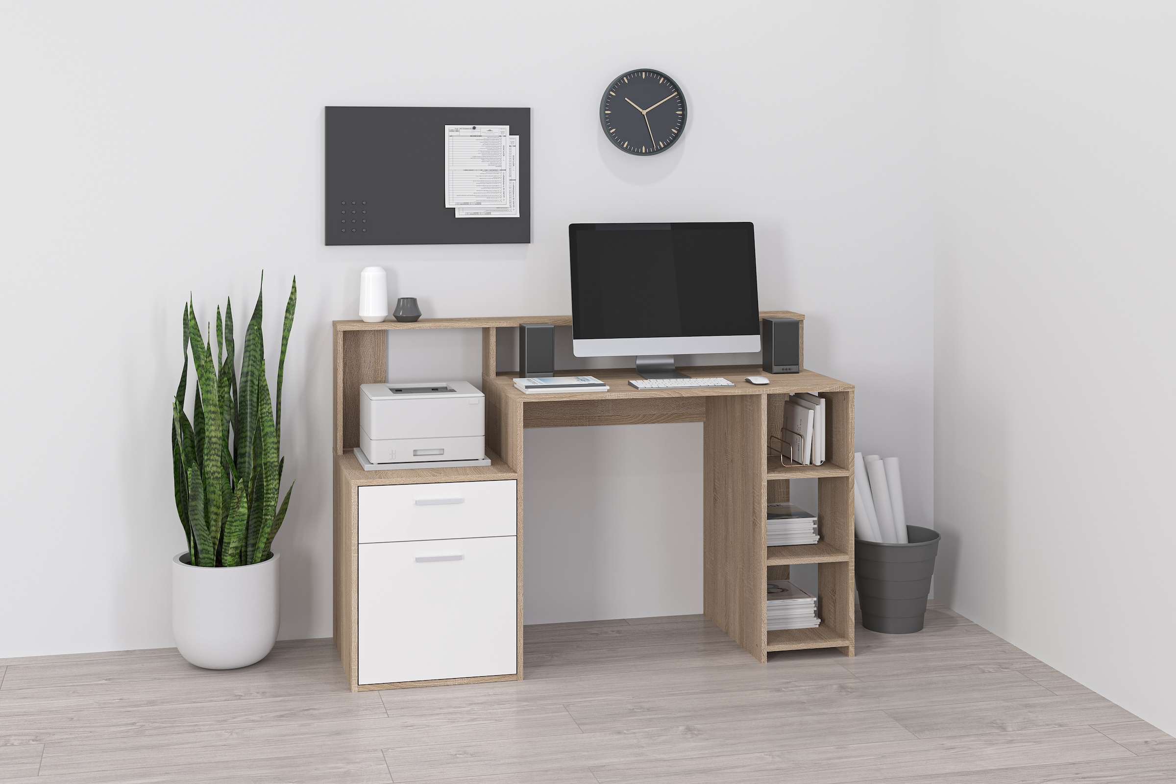 FMD Regal-Schreibtisch »Bolton«, Schreibtisch mit Stauraum und Ablage, offene Fächer, 138,5 cm breit