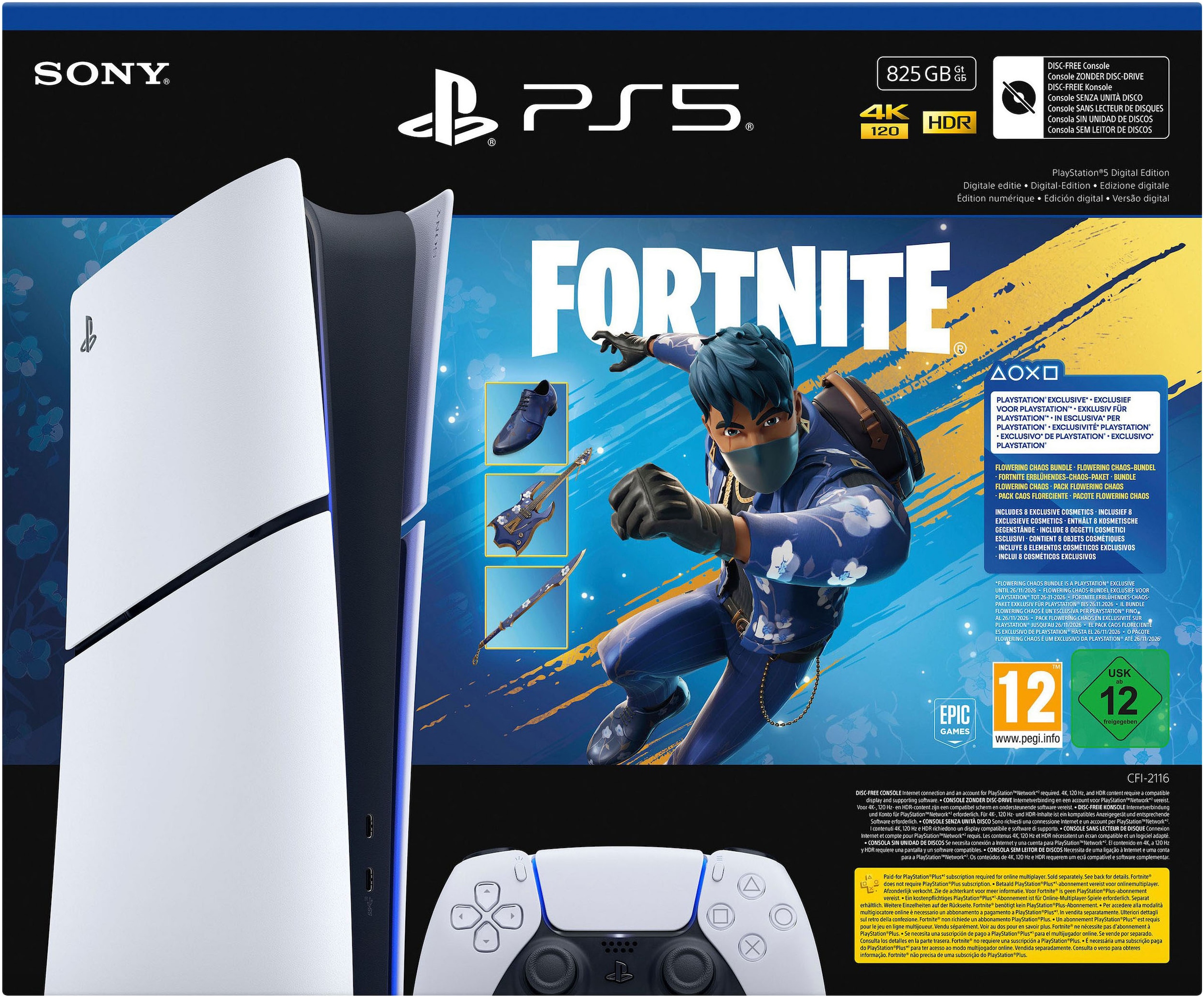 PlayStation 5 Konsolen-Set »PS5 Digital – Fortnite Erblühendes-Chaos-Bundle inkl. DS Schwarz« 825 GB