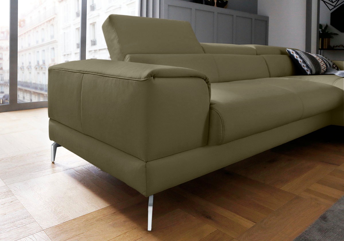 W.SCHILLIG Ecksofa »piedroo, Designsofa mit tollem Sitzkomfort, bequem und elegant, L-Form«, Kopfteilverstellung, wahlweise mit Sitztiefenverstellung, Breite 303cm