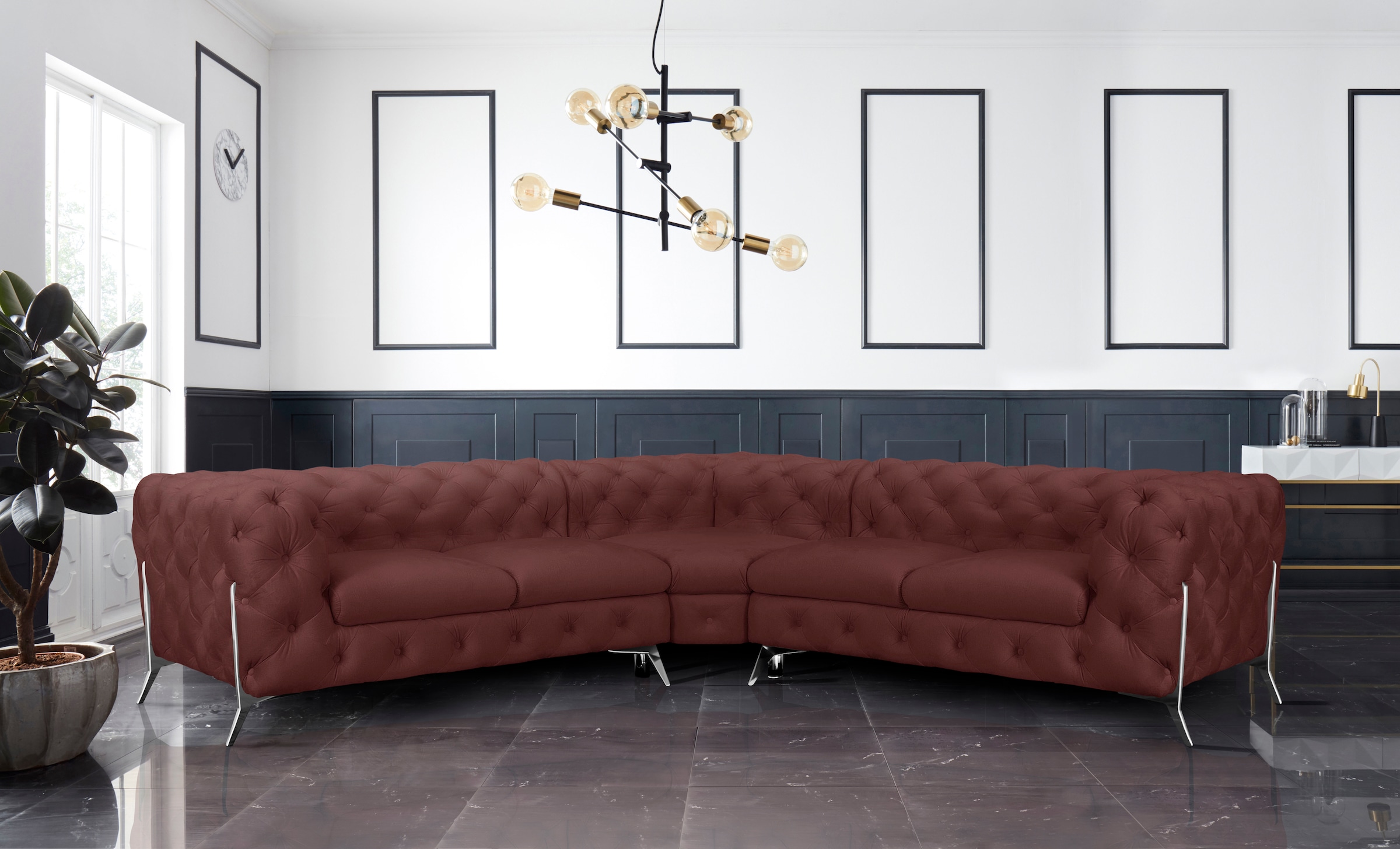 Leonique Chesterfield-Sofa »Amaury L-Form«, Chesterfield-Optik, Breite/Tiefe je 262 cm, Fußfarbe wählbar