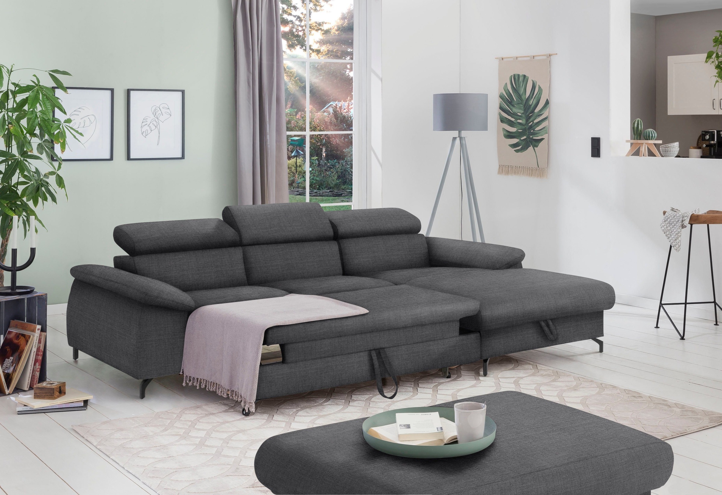 COTTA Polstergarnitur »Komaris L-Form«, (Set), Set bestehend aus: Ecksofa mit Kopfteilverstellung & Hocker