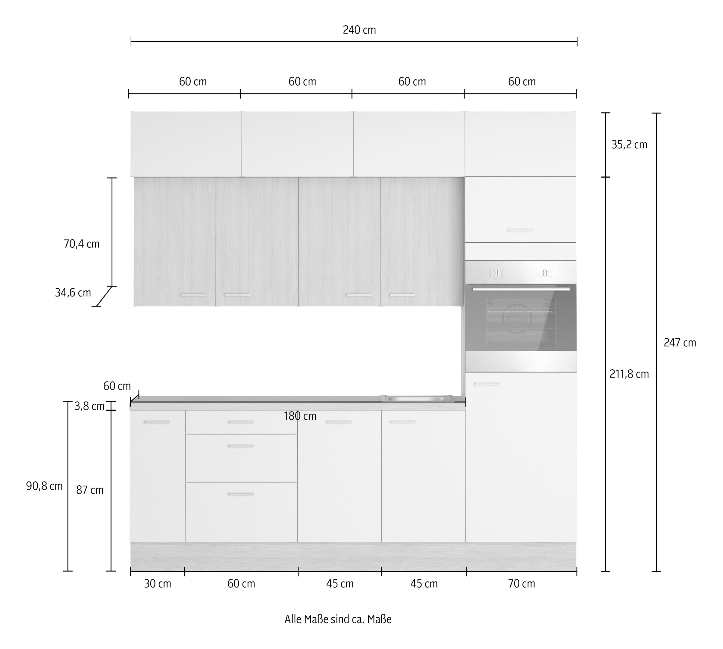 KOCHSTATION Küchenzeile »KS-Lucy« Breite 240 cm, Soft-Close, inkl. Zubehör, wahlweise mit Geschirrspüler