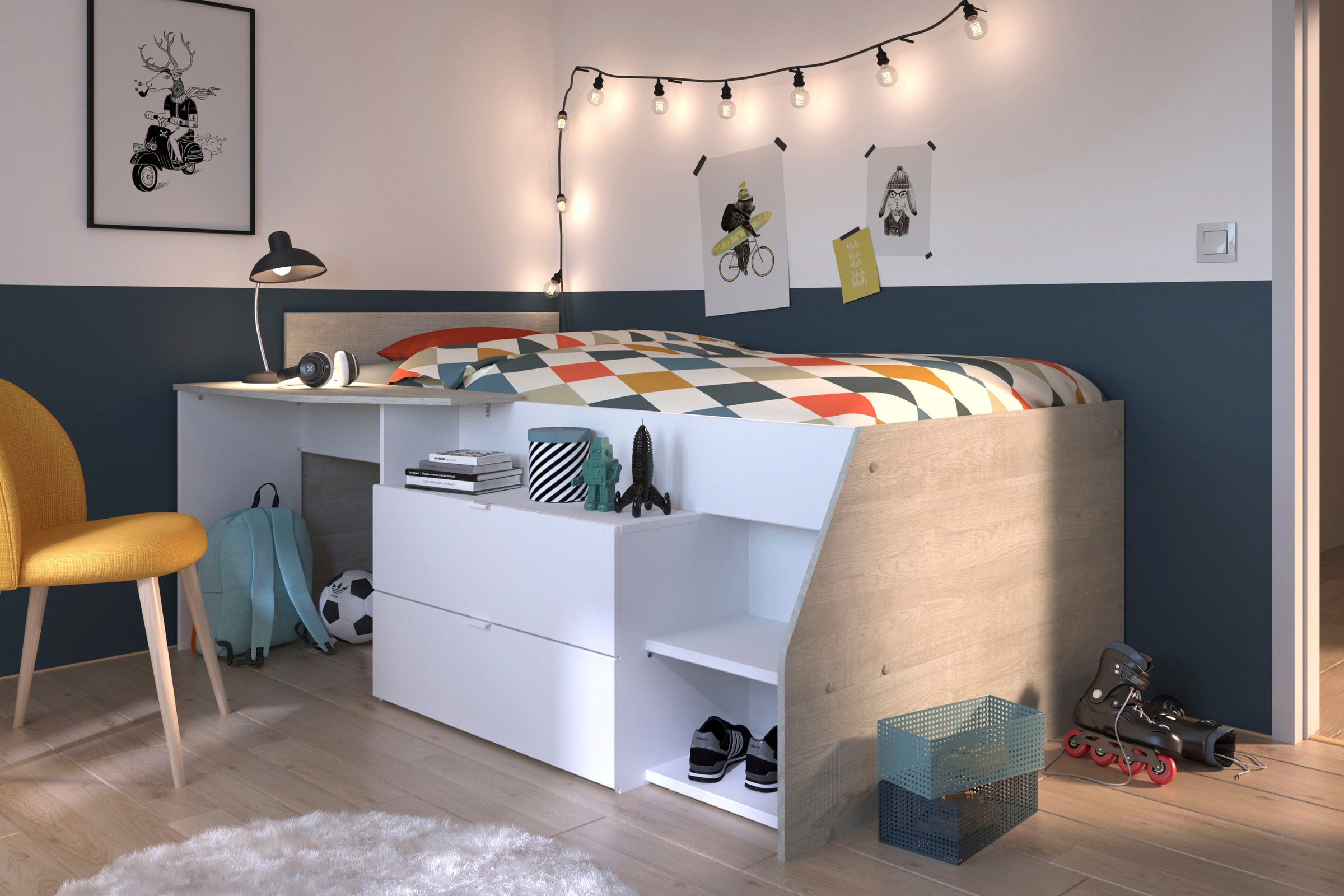 Parisot Hochbett »Milky«, mit kleiner Arbeitsfläche und kleiner Kommode, ex günstig online kaufen