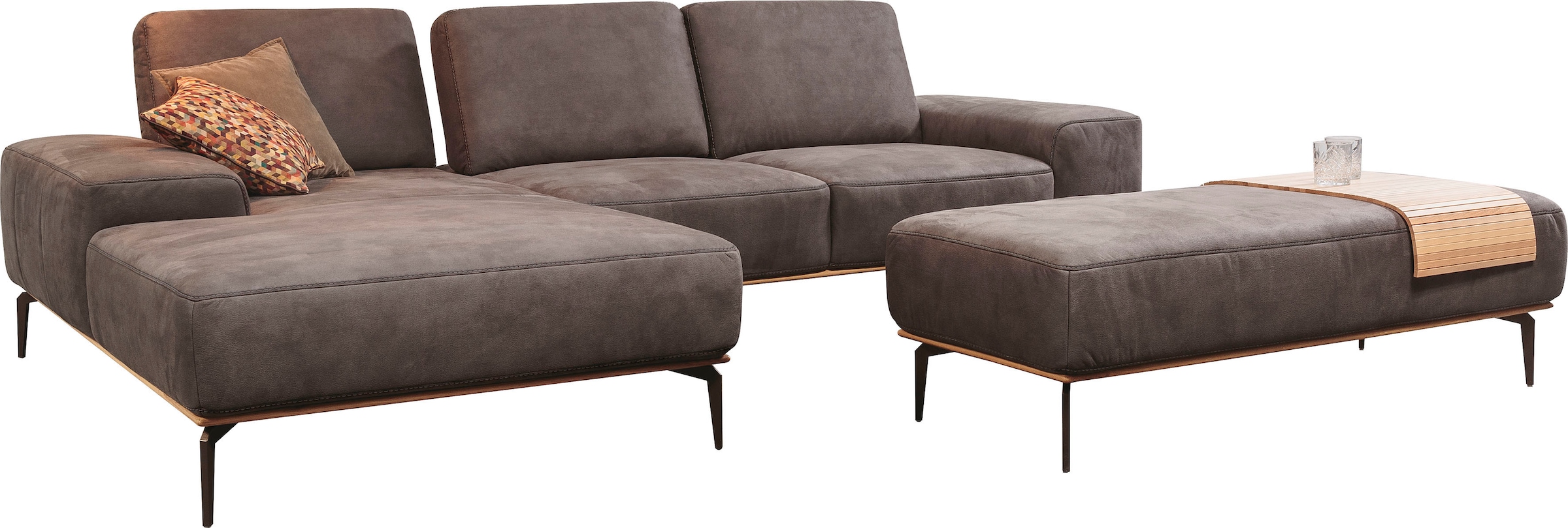 W.SCHILLIG Ecksofa »run, Designsofa mit tollem Sitzkomfort, L-Form«, mit Holzsockel, Füße in Bronze pulverbeschichtet, Breite 299 cm