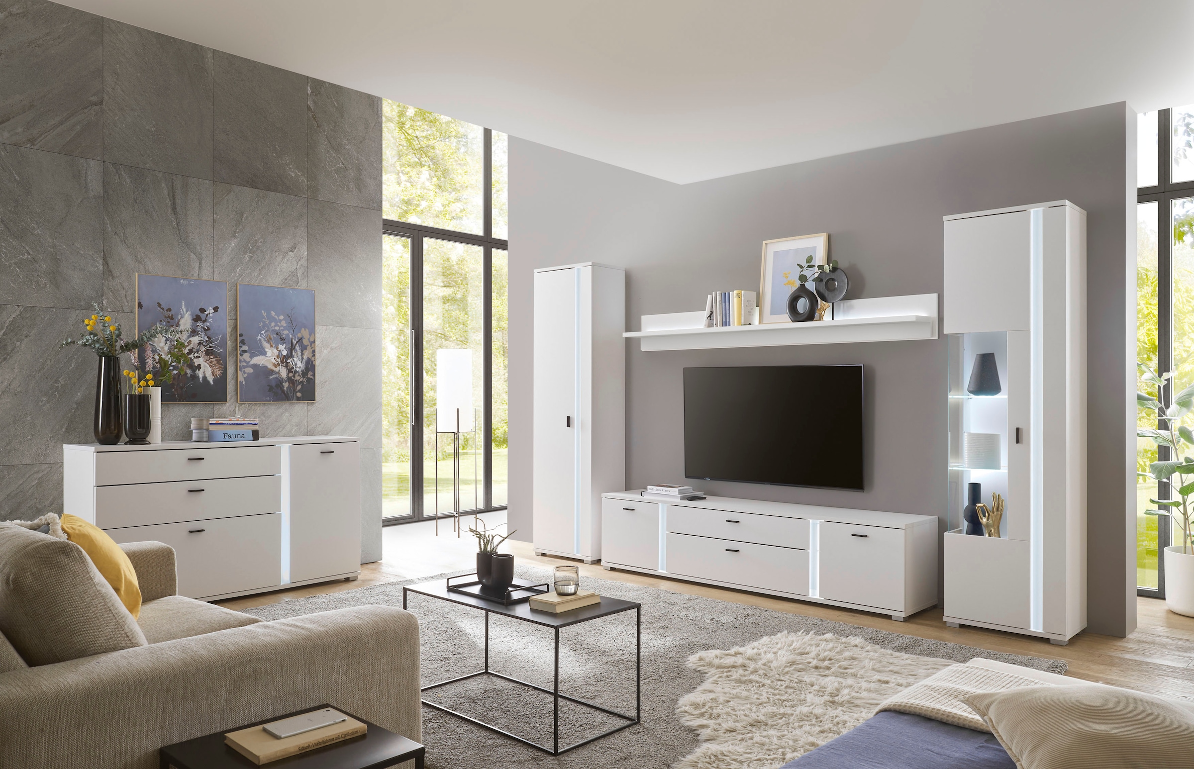 INOSIGN Sideboard »LONG ISLAND«, (1 St.), in moderner Trendfarbe,inklusive senkrechter Beleuchtung,Breite 150 cm