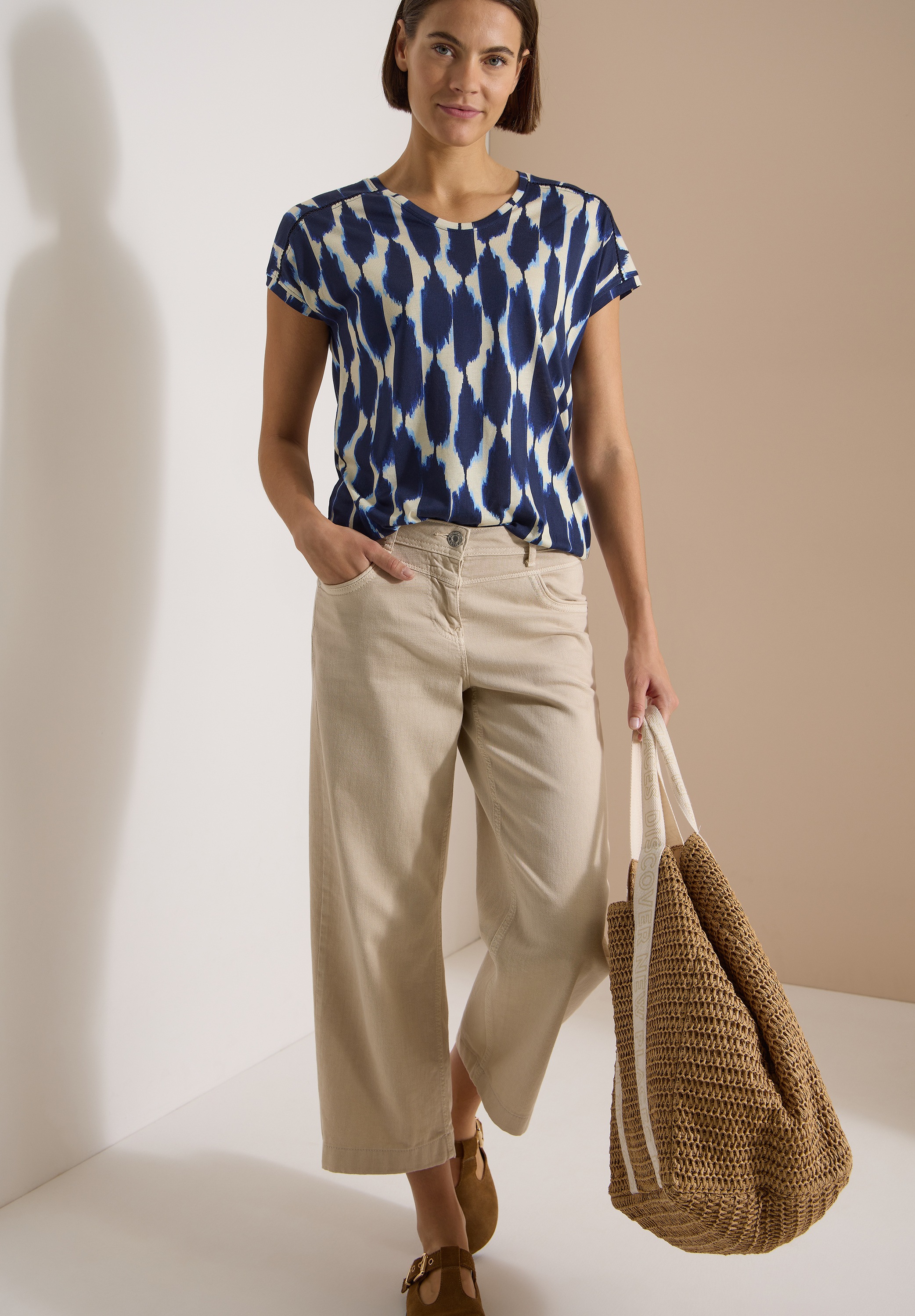 Cecil Blusenshirt Sommershirt mit grafischem Muster und Spitzendetail