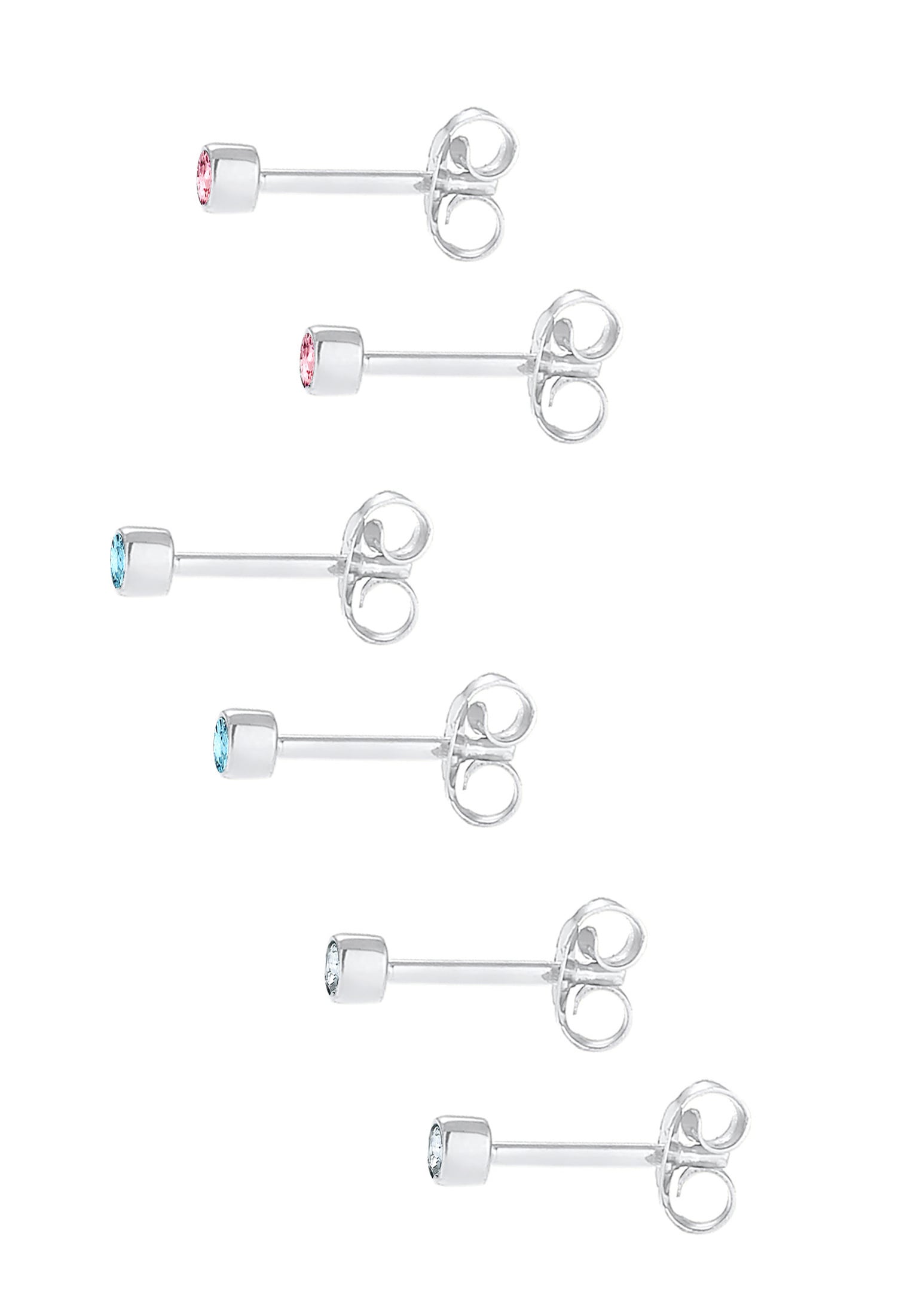 Elli Paar Ohrstecker »Kinder Kristalle bunt (6 tlg) Silber«