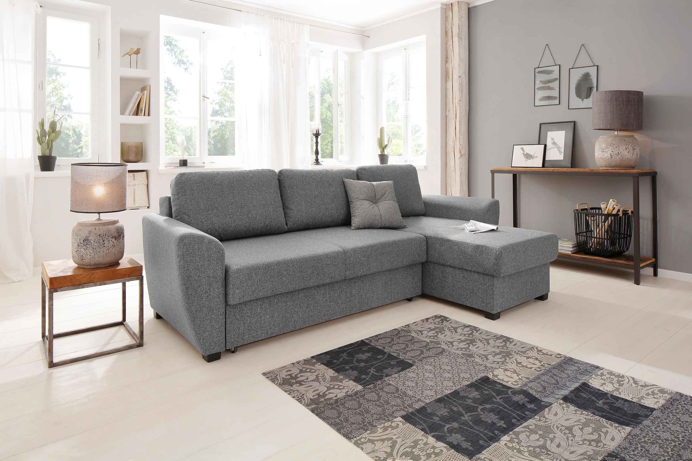 Home affaire Ecksofa "Quin L-Form", mit Bettfunktion, Bettkasten und Zierki günstig online kaufen