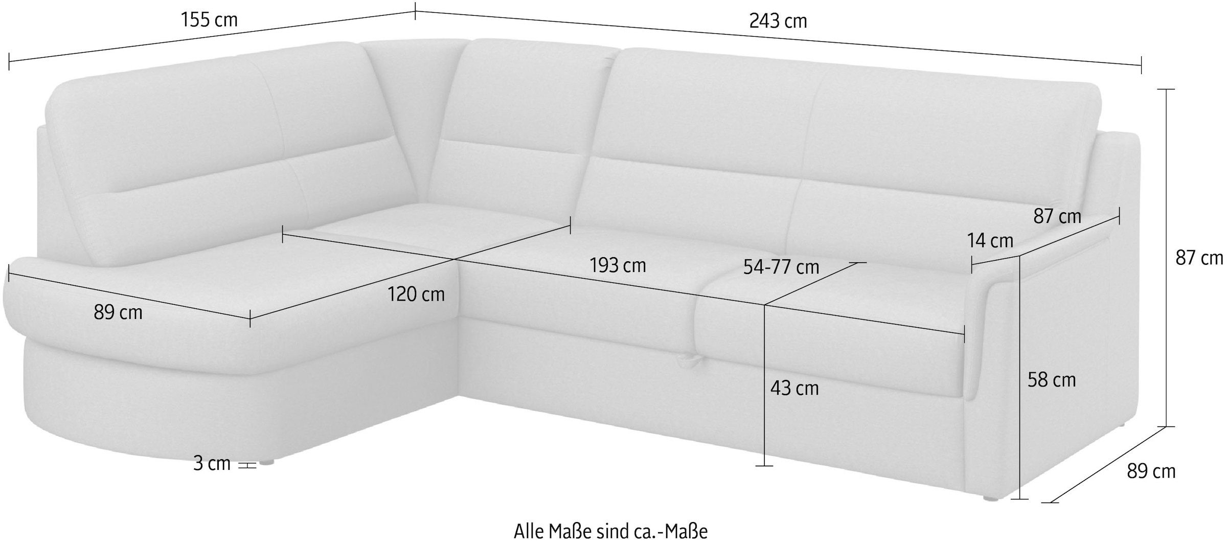 sit&more Ecksofa »Panini L-Form«, wahlweise mit Vorziehsitz und Bettkasten
